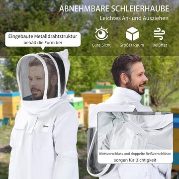 Outsunny Arbeitshose Imkeranzug Imkeranzug aus Baumwolle mit Schleier Ziegenlederhandschuhen Weiß XXXL