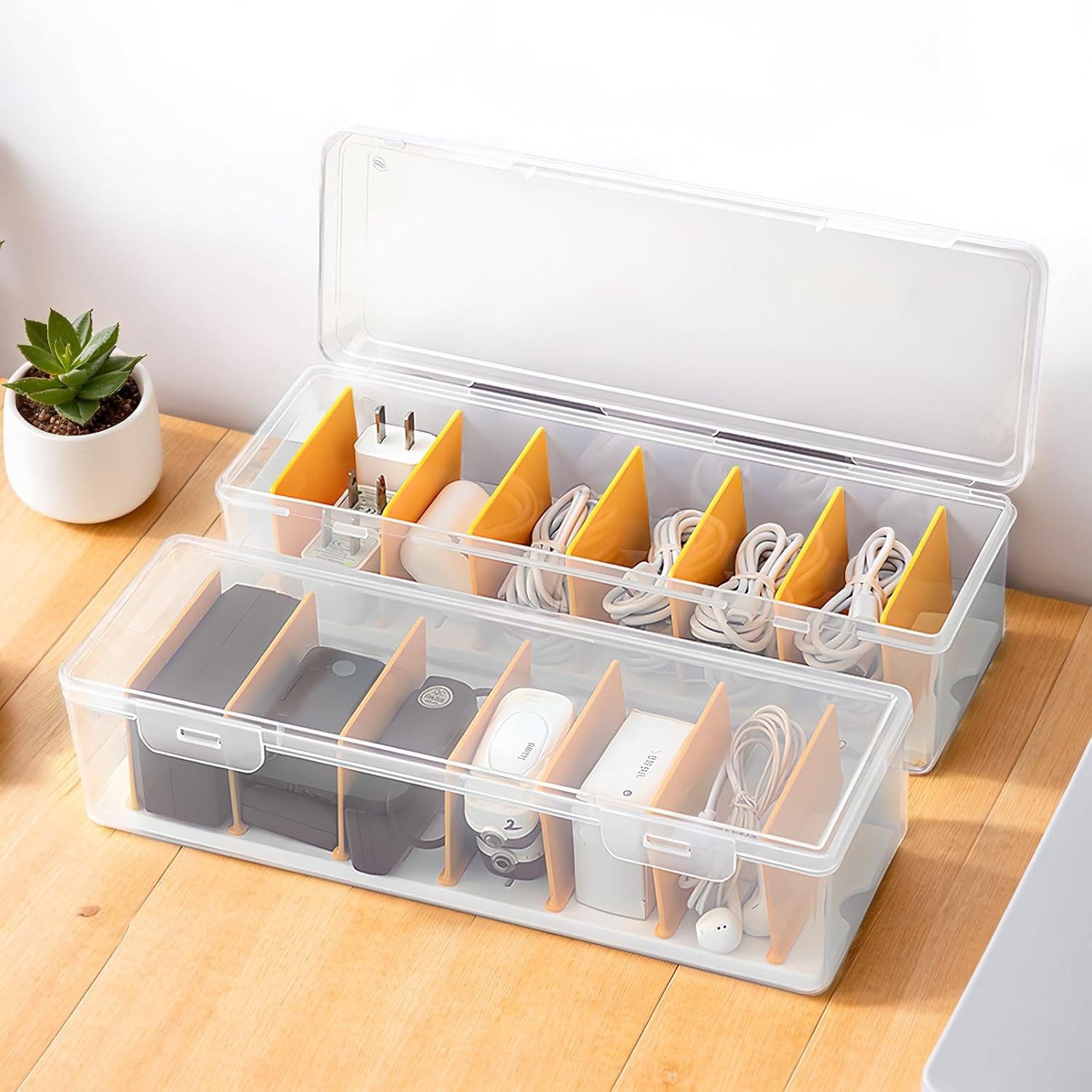 FELIXLEO Kabelbinder 2er Kabel Organizer Box Transparent Mit Herausnehmbaren Tre
