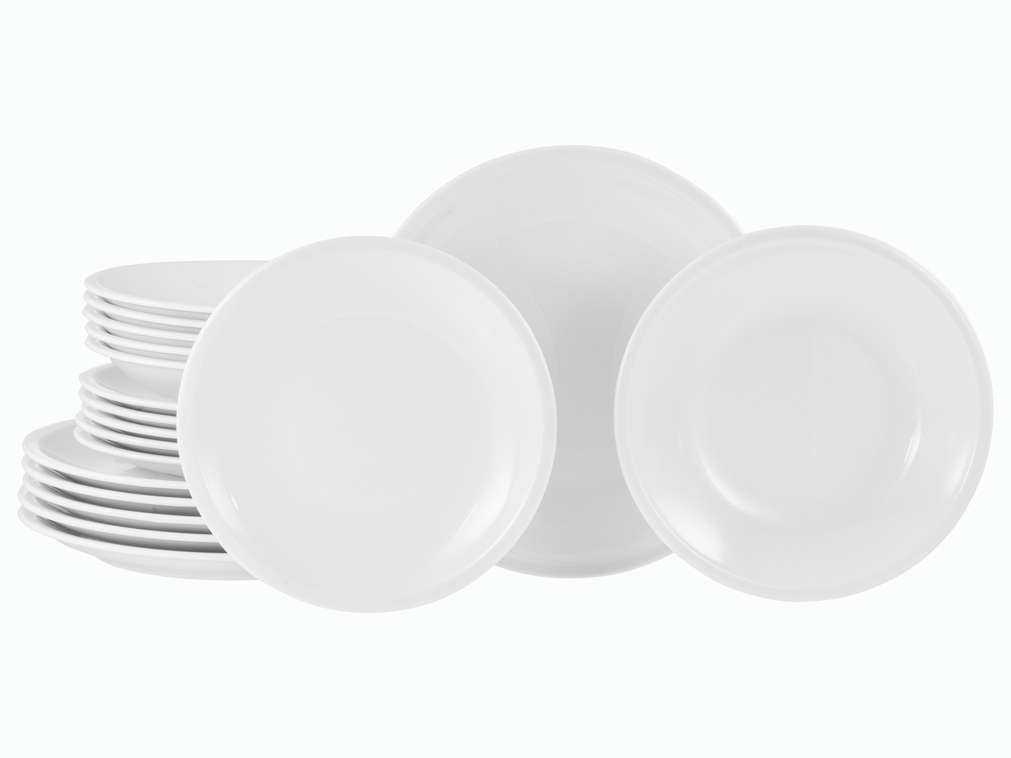 CreaTable Teller-Set Milano Weiss, Service 18-tlg. (18-tlg), 6 Personen, Porzellan, Teller Set, Daily Use, Minimalistischer Stil