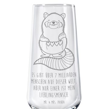Mr. & Mrs. Panda Sektglas Roter Panda - Transparent - Geschenk, Tiermotive, Sektglas mit Gravur, Premium Glas, Persönliche Gravur