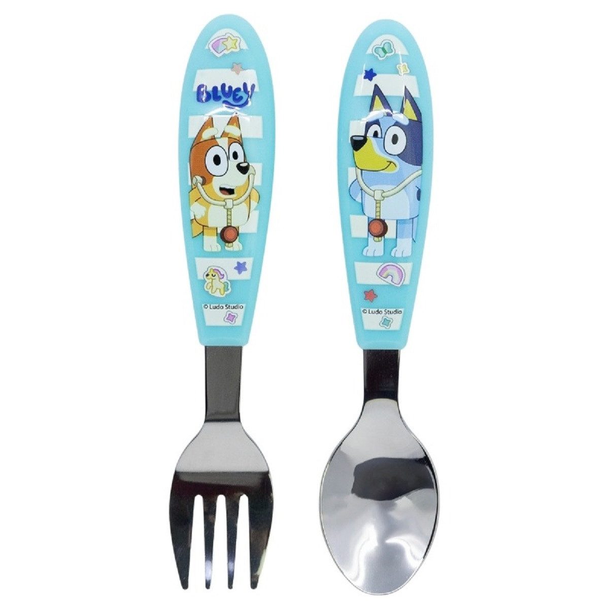 Bluey Kinderbesteck Set 2-teilig – Löffel & Gabel mit Motivgriffen (2-tlg), 1 Personen