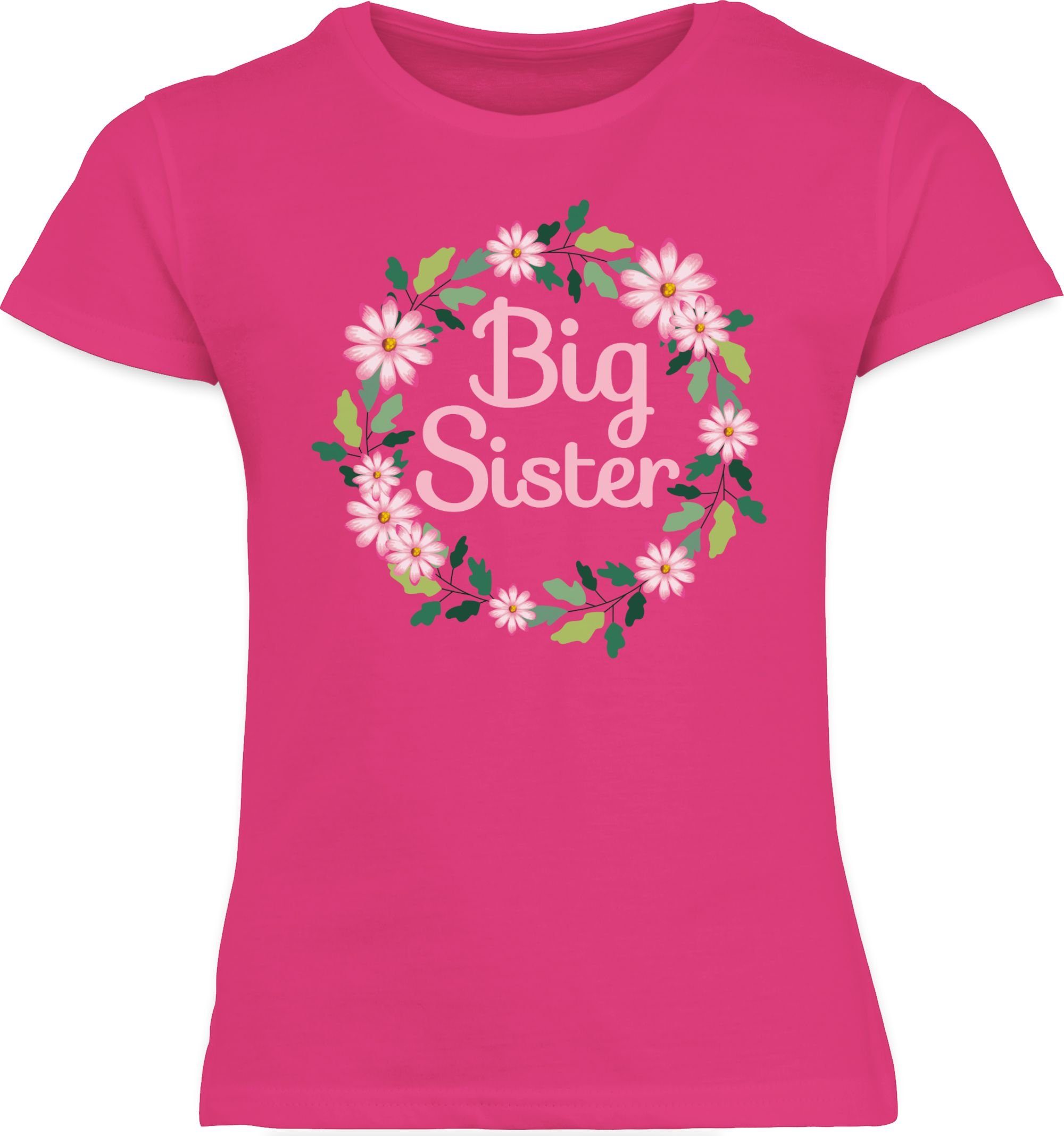 Shirtracer T-Shirt Big 2 Schwester Geschenk Sister Geschwister Fuchsia mit Blumenkranz