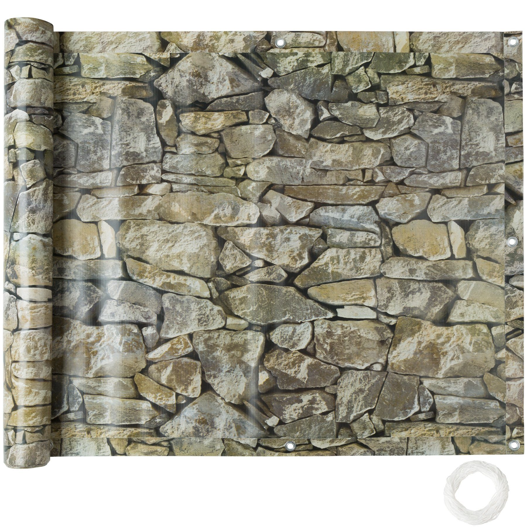 tectake Balkonsichtschutz Balkonverkleidung, 600 x 90 cm, witterungsbeständig und pflegeleicht (Sichtschutzmatte, in stein-optik) Extrem reißfest, mit metallverstärkten Ösen, einfache Montage