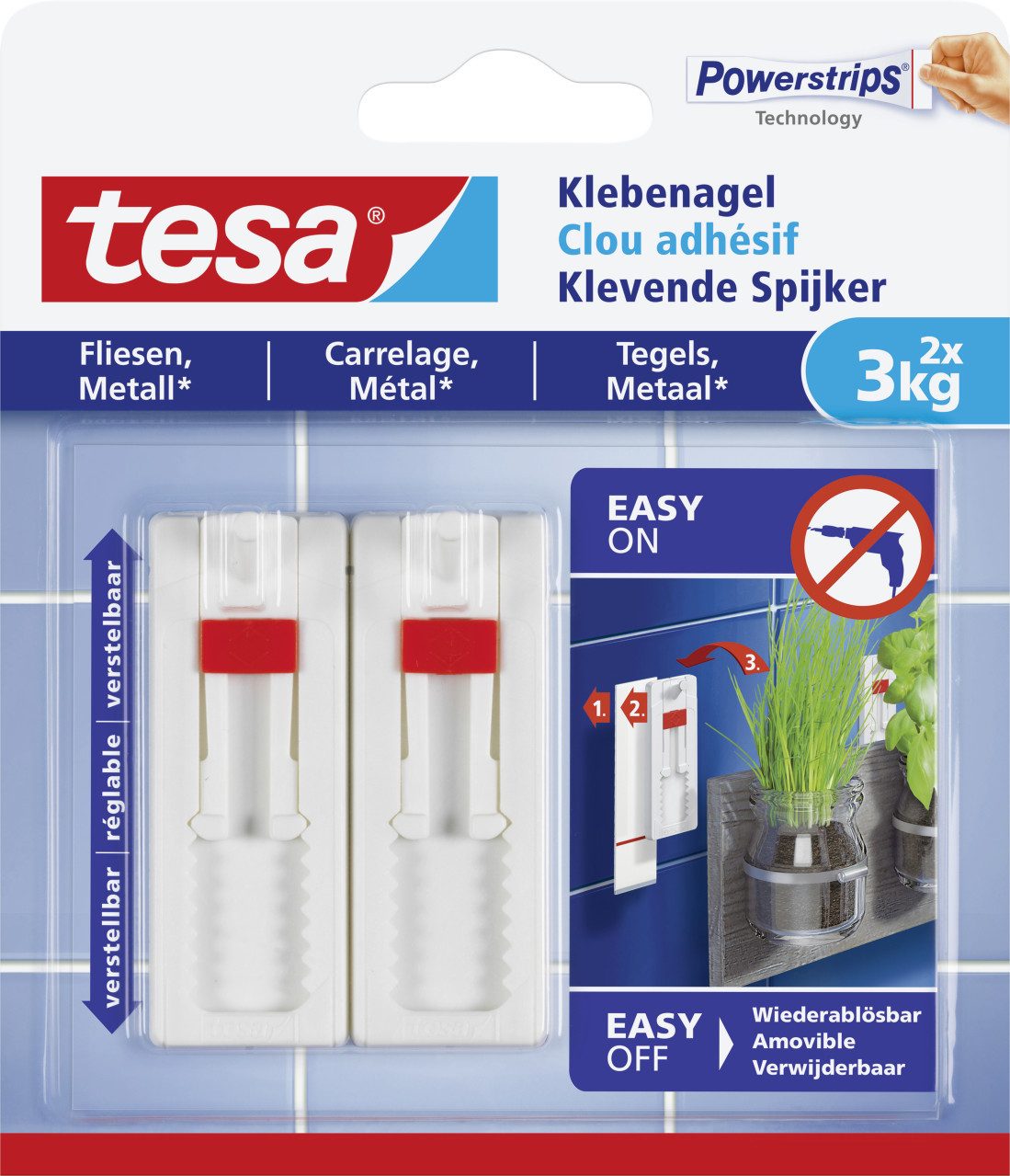 Klebehaken tesa Klebenagel Traglast 3 kg, 2 Stück