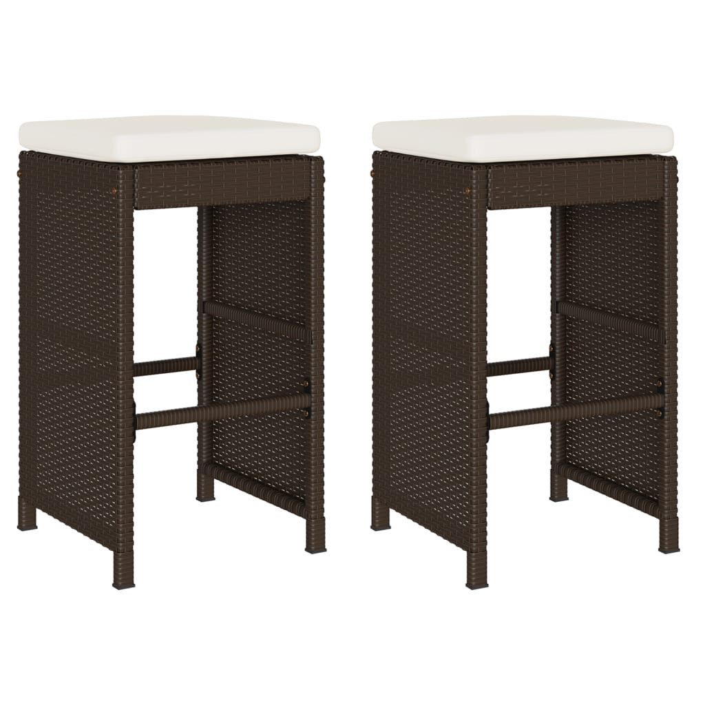 vidaXL Gartenstuhl Garten-Barhocker mit Kissen 2 Stk. Braun Poly Rattan (2 St)