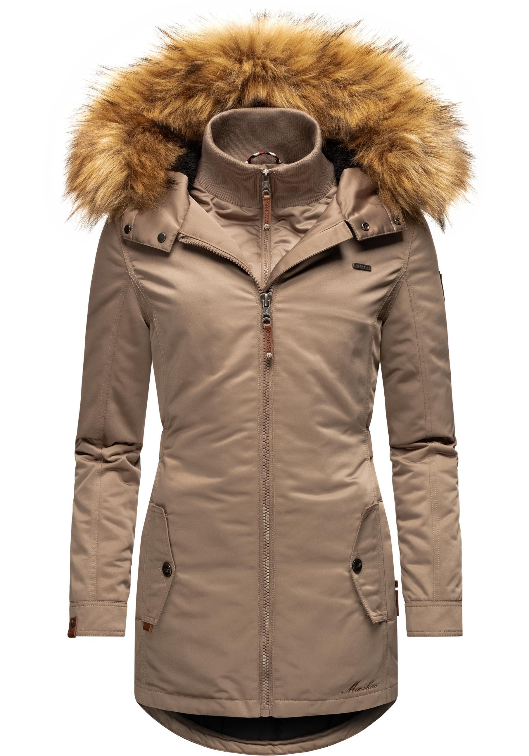 Marikoo Wintermantel Sanakoo schicker Damen Kurzmantel mit Kunstfellkapuze günstig online kaufen