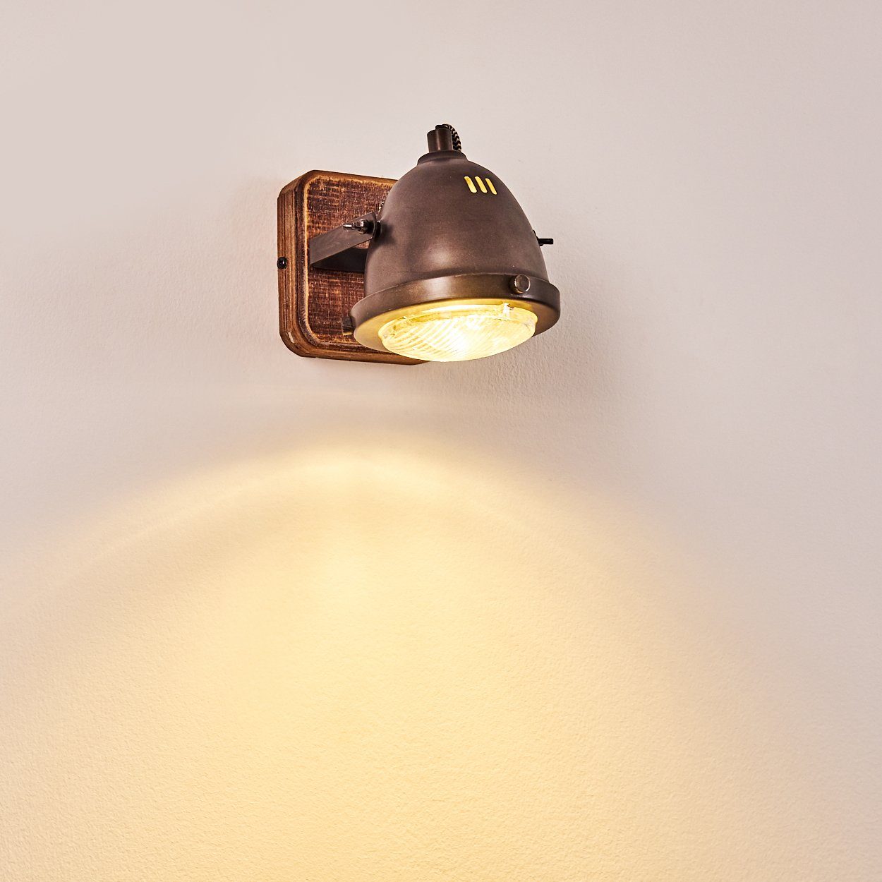 hofstein Wandleuchte »Gavi« dimmbare Wandlampe Lampenschirm Metall/Holz Retro-Design 1xGU10, ohne aus Leuchtmittel, Braun, Wandspot dreh-/schwenkbar, in im