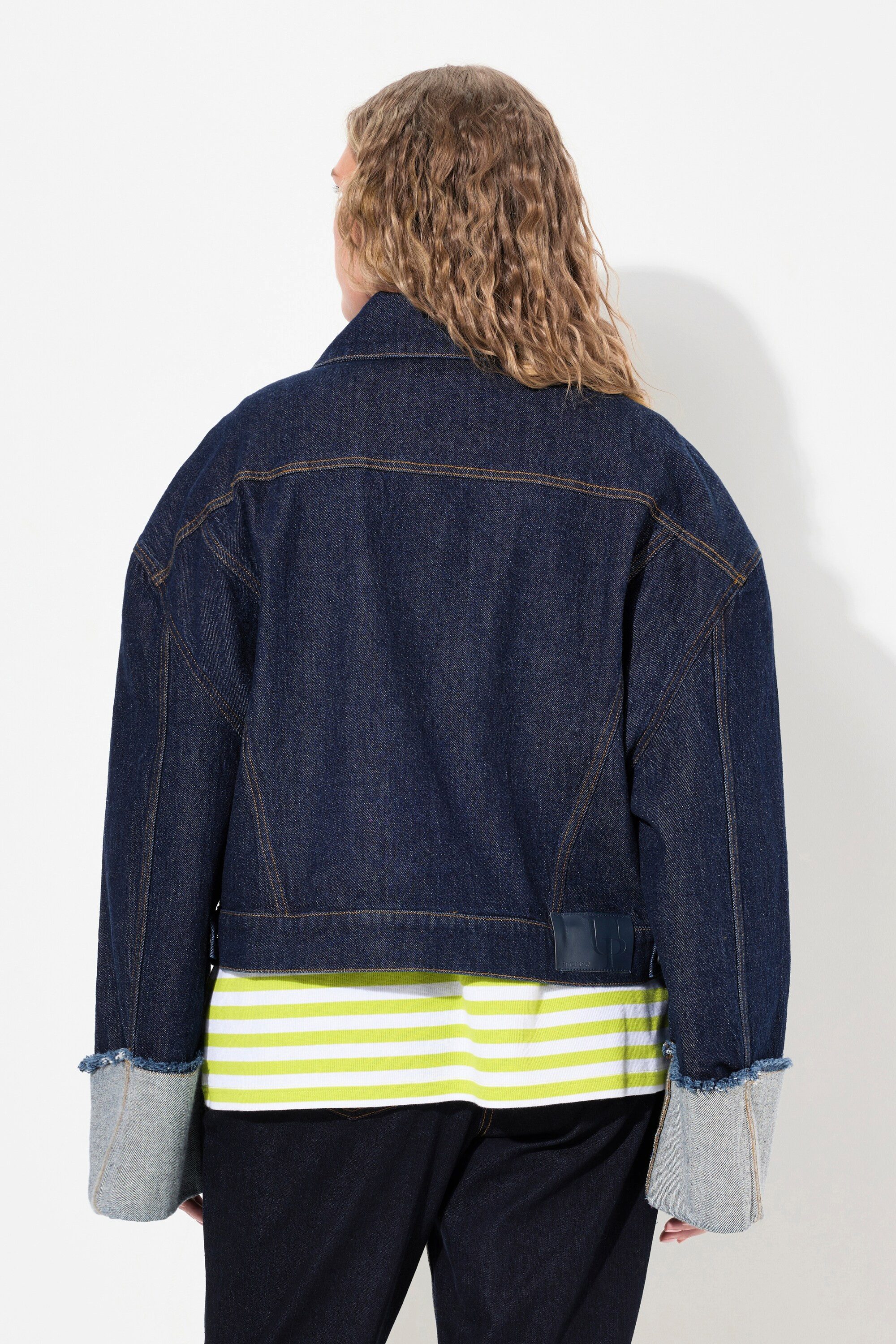 Ulla Popken Jeansjacke Jeansjacke Stretchdenim Ärmelaufschlag Hemdkragen