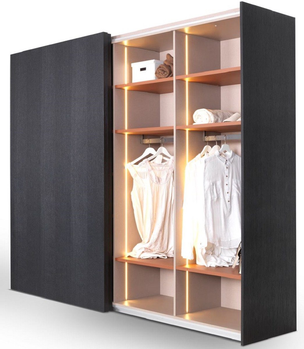 Casa Padrino Kleiderschrank Casa Padrino Luxus Schlafzimmerschrank Schwarz 260 x 70 x H. 228 cm - Beleuchteter Massivholz Kleiderschrank mit 2 Schiebetüren - Schlafzimmer Möbel - Hotel Möbel - Luxus Möbel