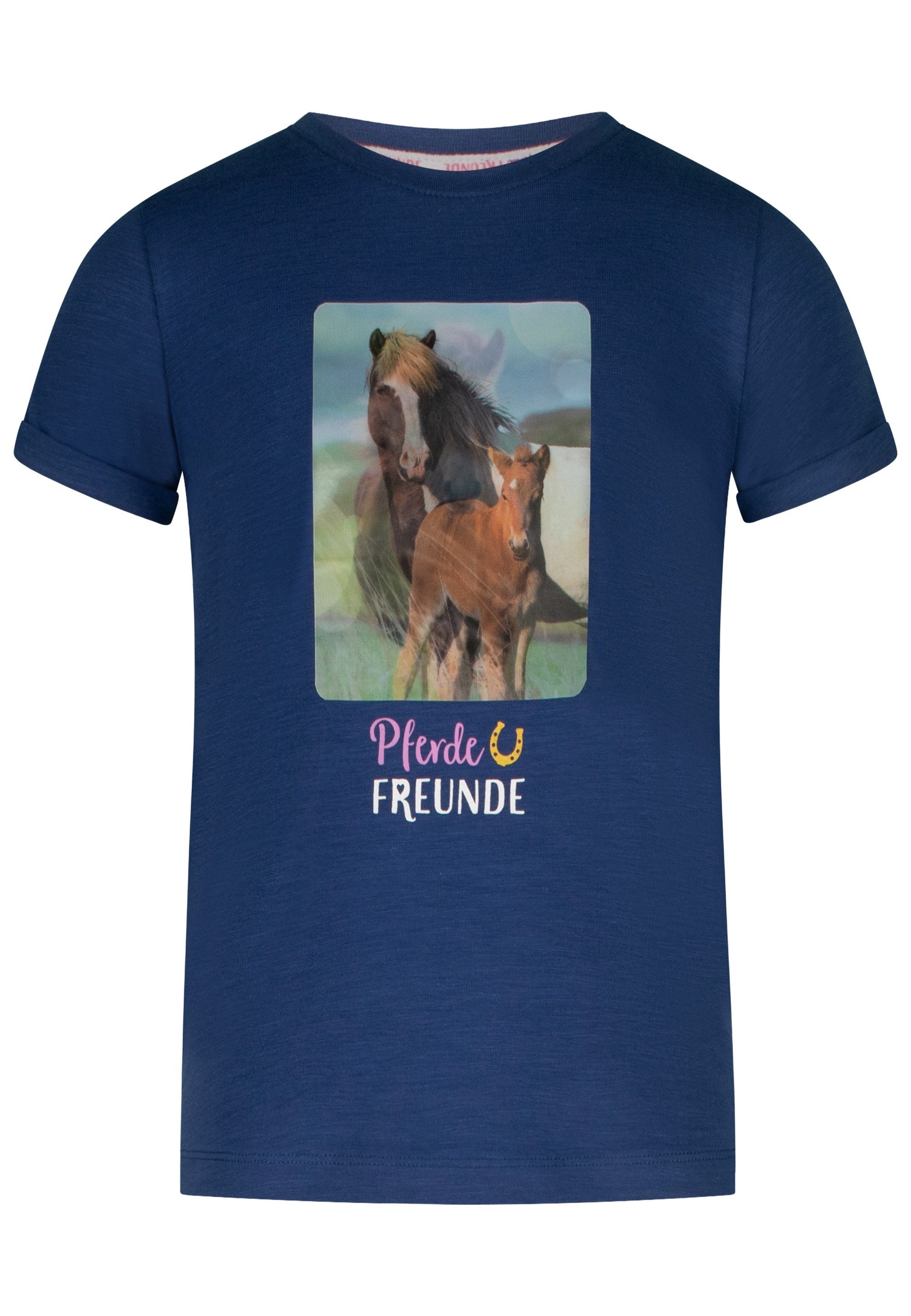 Pferde FREUNDE T-Shirt Pferdefreunde mit Pferde-Hologram-Print dunkelblau