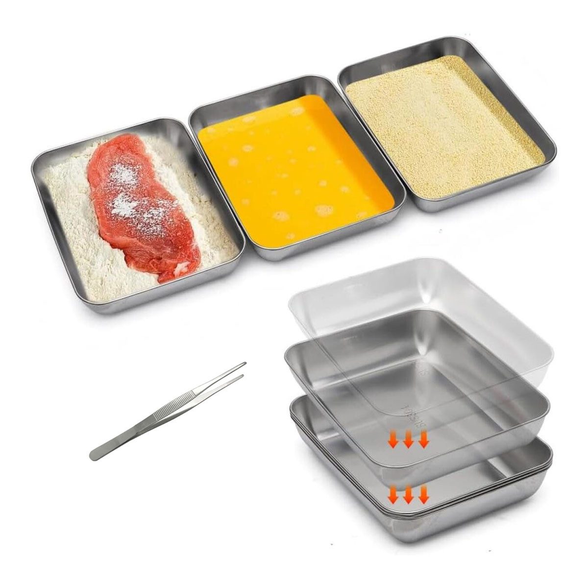 FELIXLEO Dipschale 3-teiliges Krümelblech-Set aus Edelstahl mit Pinzette für Brot, (1-tlg)