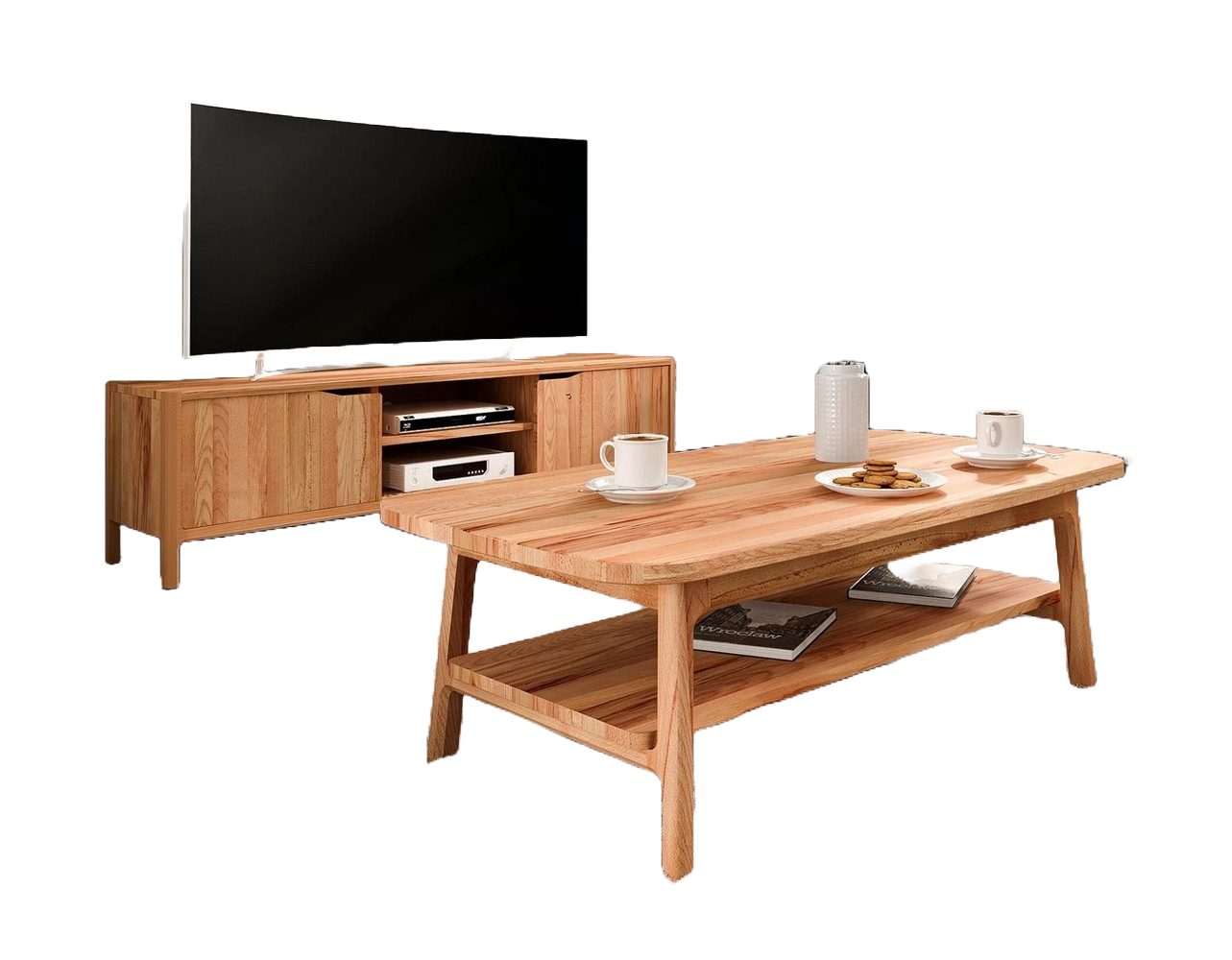 Natur24 Couchtisch Couchtisch Swig aus Kernbuche massiv geölt 60x100 cm mit Holzbeinen