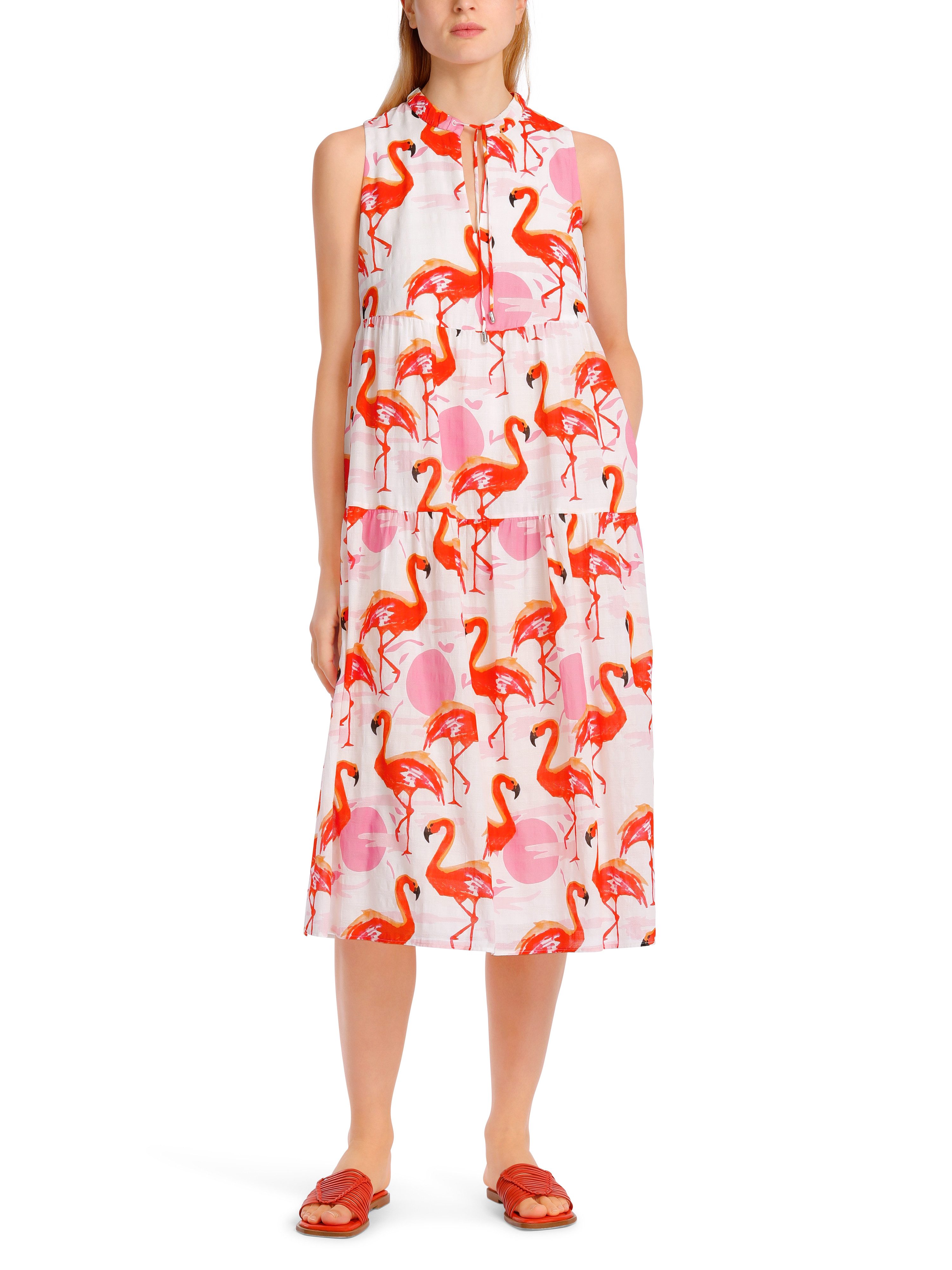 Marc Cain Maxikleid "Collection Summer Flash" Premium Damenmode Stufenkleid mit Flamingo-Print