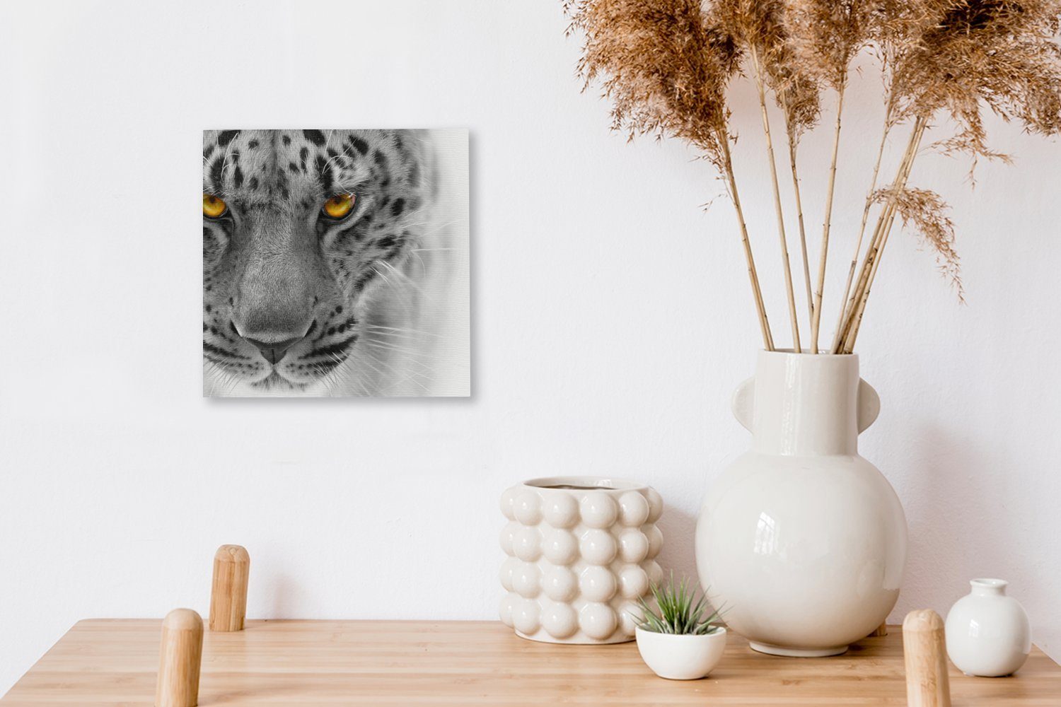 Weiß, Schlafzimmer Wohnzimmer Leinwandbild Schwarz St), für Leinwand (1 - - Augen - OneMillionCanvasses® Leopard Bilder