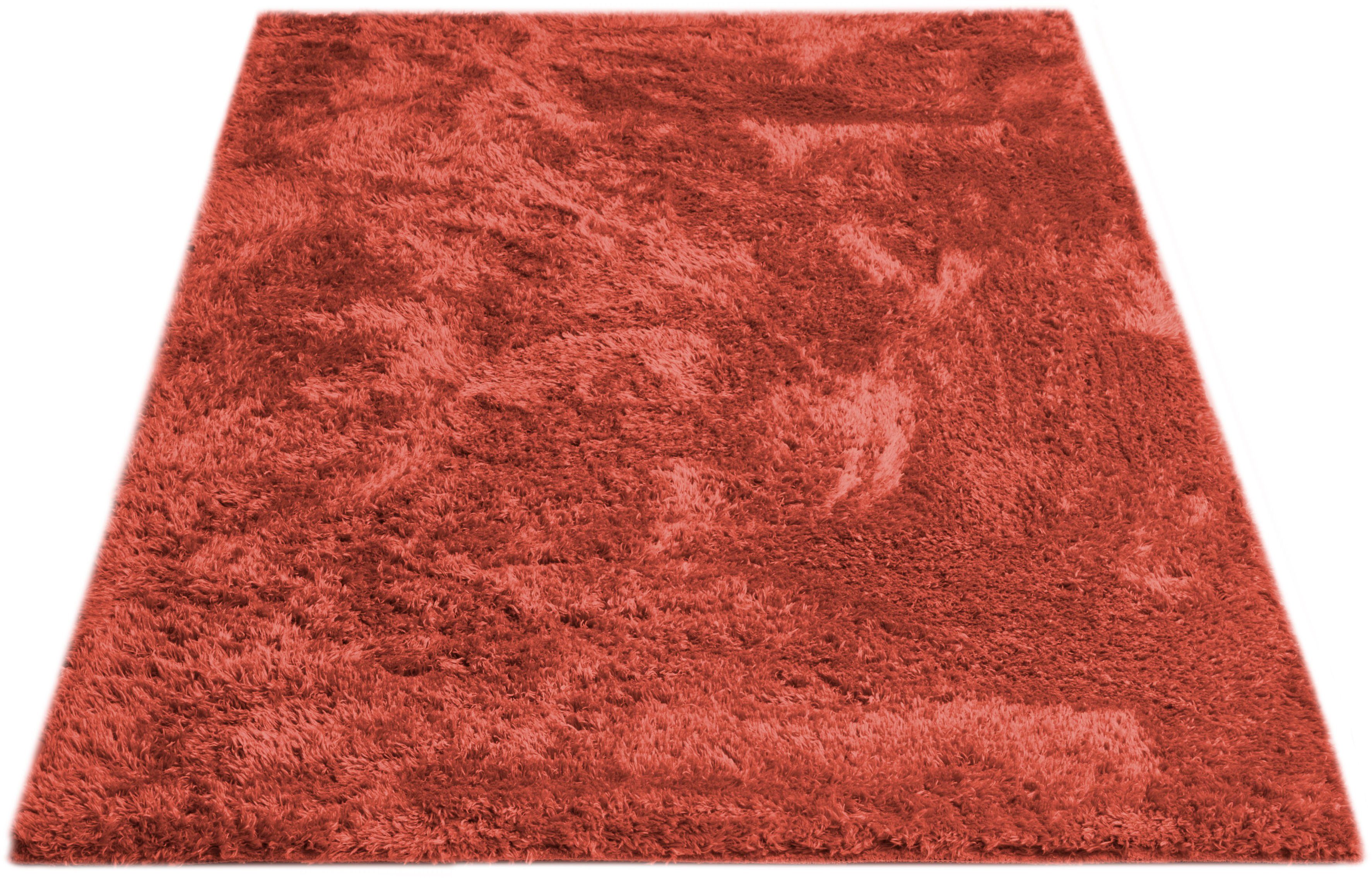Hochflor-Teppich Posada, Andiamo, rechteckig, Höhe: 32 mm, Uni-Farben, Wohnzimmer koralle