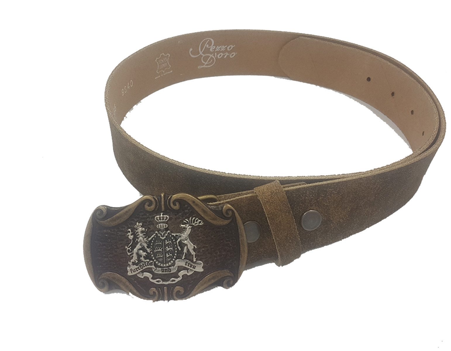 Pezzo D'oro Ledergürtel Ledergürtel olive/braun Motivschnalle Baden Württenberg Wappen württenberg