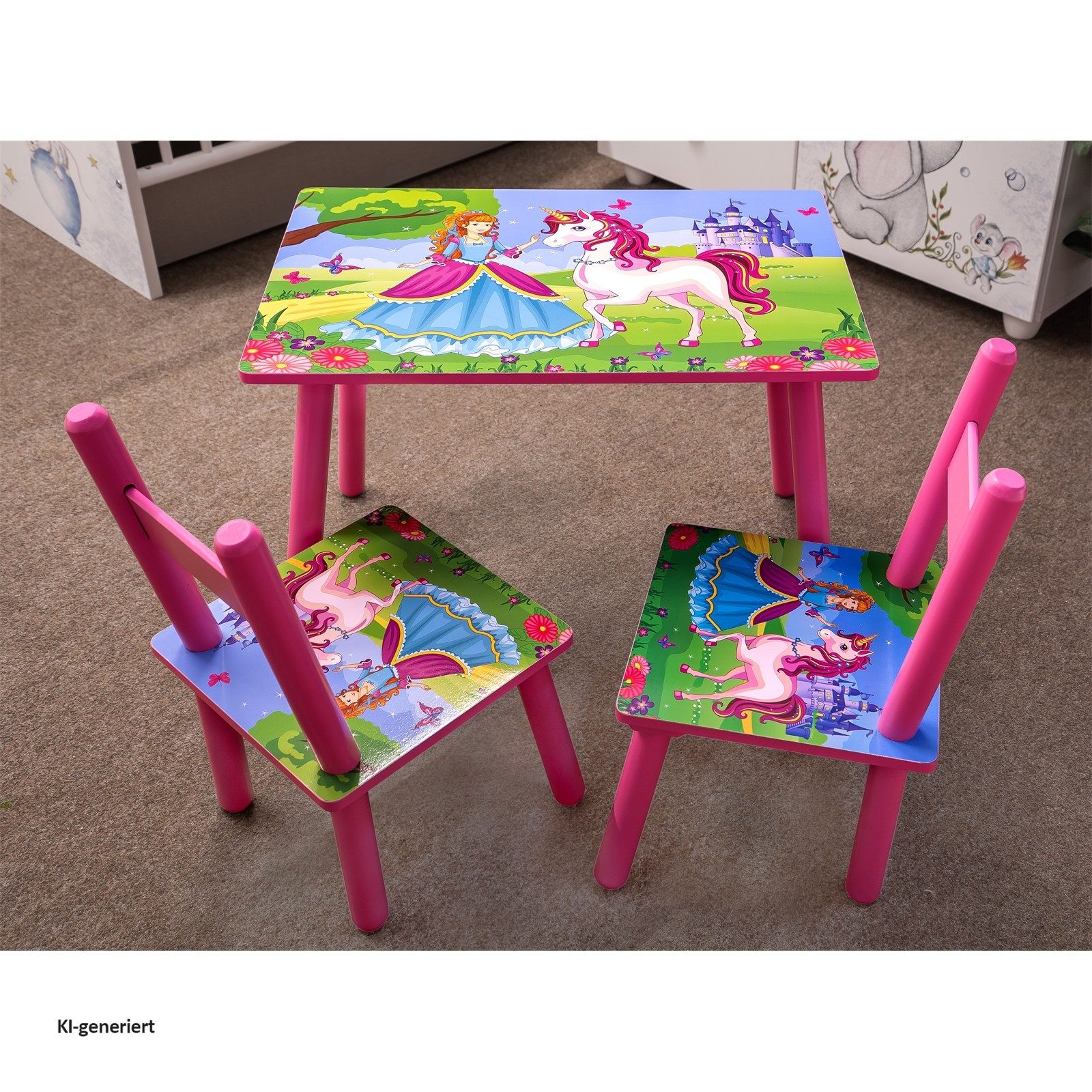 HTI-Line Kindersitzgruppe Kindertischgruppe Einhorn, (Set, 3-tlg., 1 Tisch, 2 Stühle), Kindertisch Kinderstuhl Kindermöbel