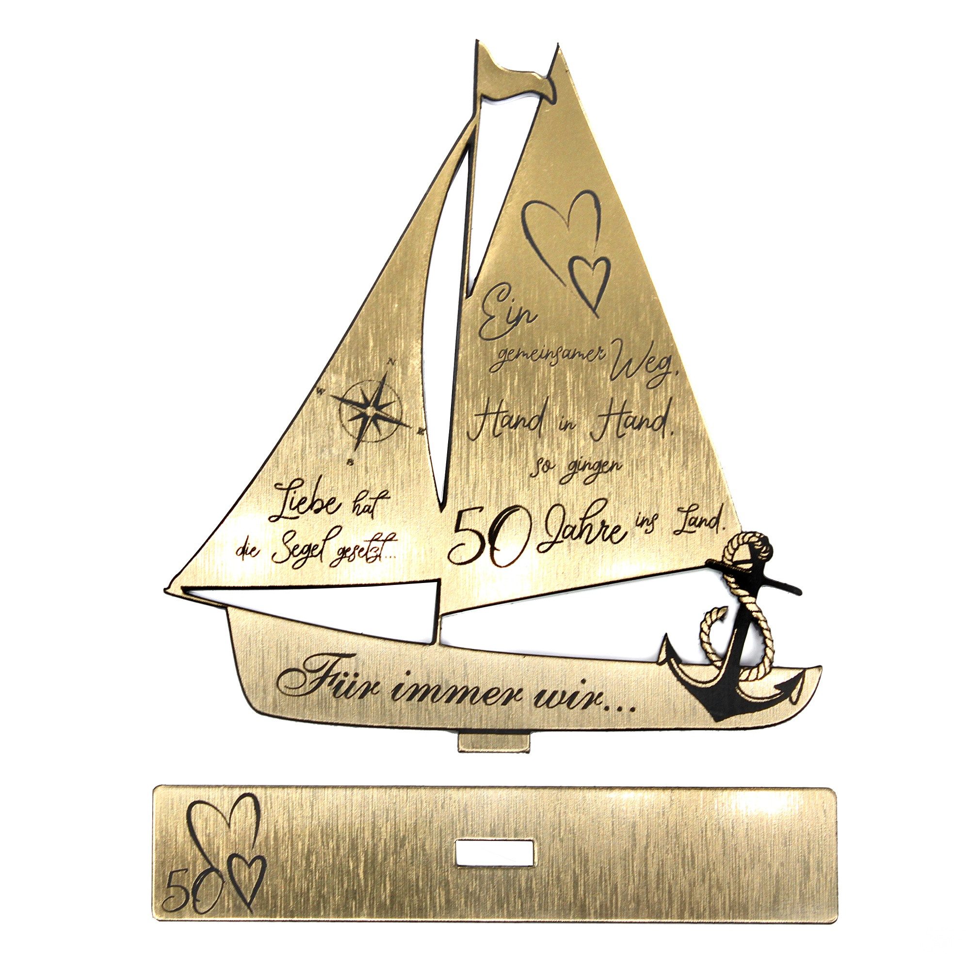 Dekolando Hochzeitskarte Goldene Hochzeit Geschenk Segelschiff 50 Jahre Ehe Goldhochzeit 9 cm