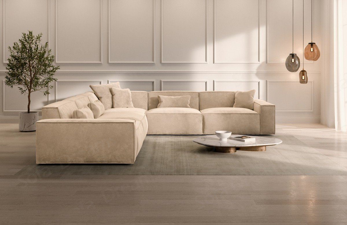 Sofa Dreams Ecksofa Stoff Sofa Polsterecksofa Formenta L Form Eckcouch Samtsofa Stoffsofa, Loungesofa beige-MO02