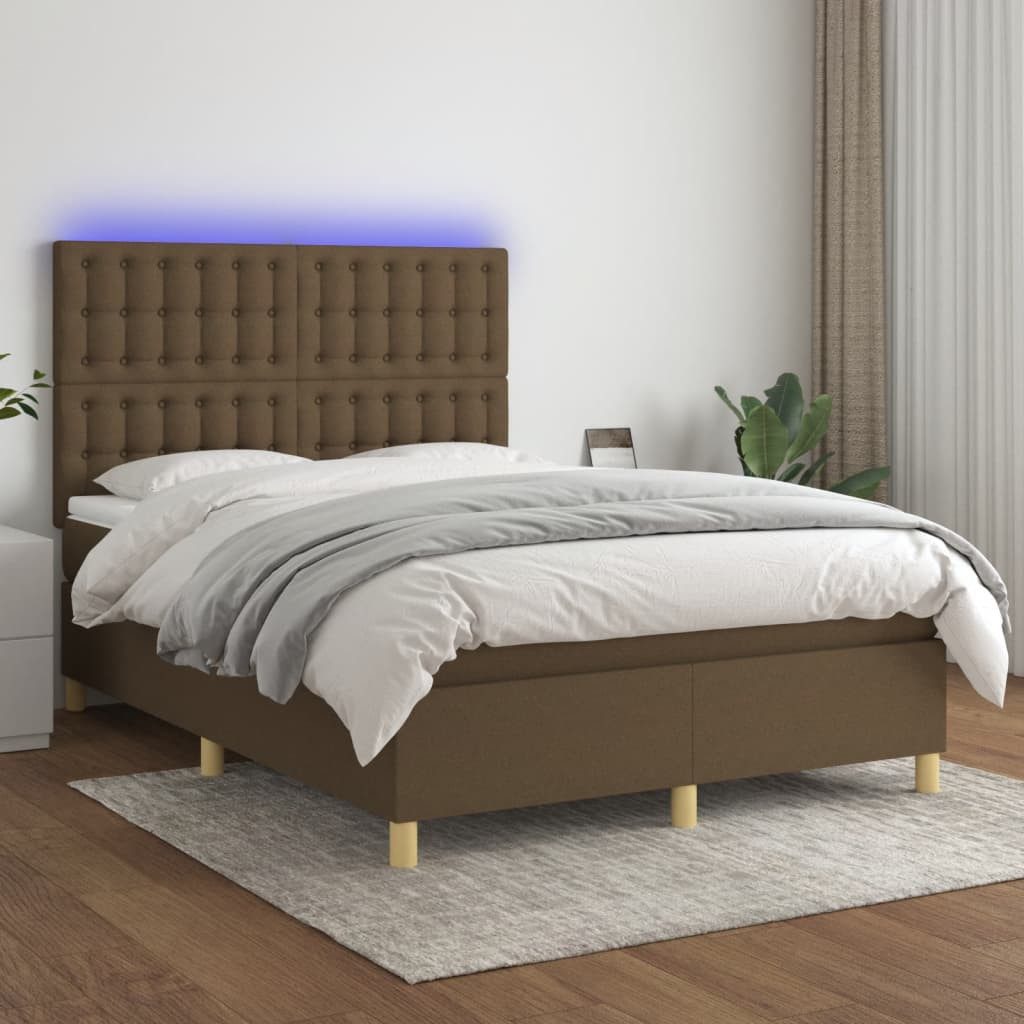 vidaXL Boxspringbett Boxspringbett mit Matratze LED Dunkelbraun 140x200 cm günstig online kaufen