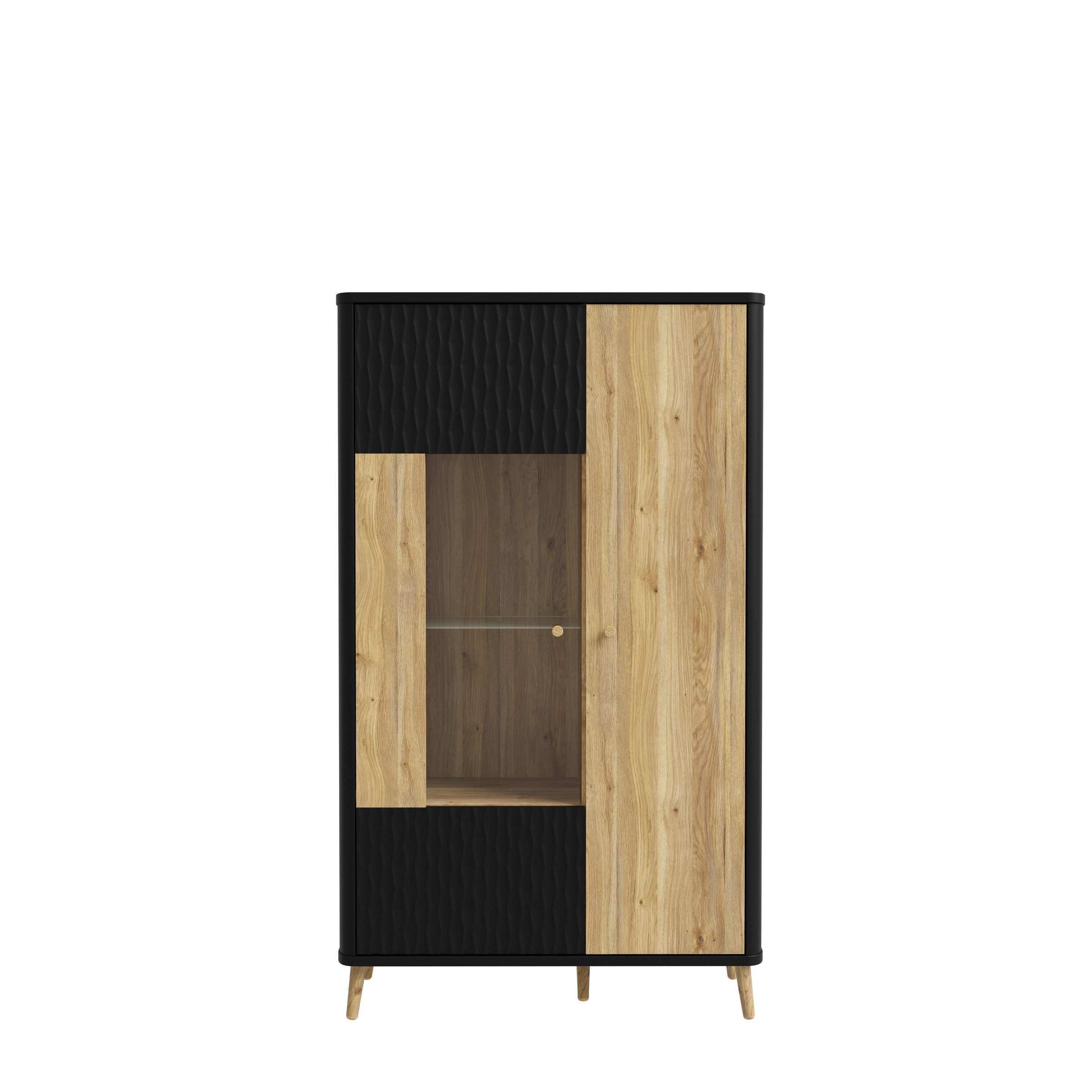 FORTE Stauraumvitrine 2 Türen, Mauvella Eiche Dekor / Schwarz - 93,3x158,2x41,5cm (BxHxT)