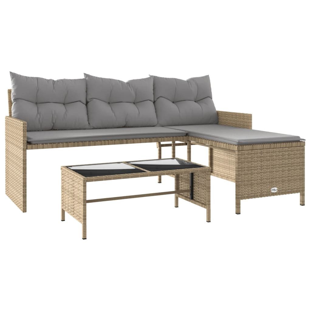 vidaXL Loungesofa Gartensofa in L-Form mit Tisch und Kissen Beige Poly Rattan