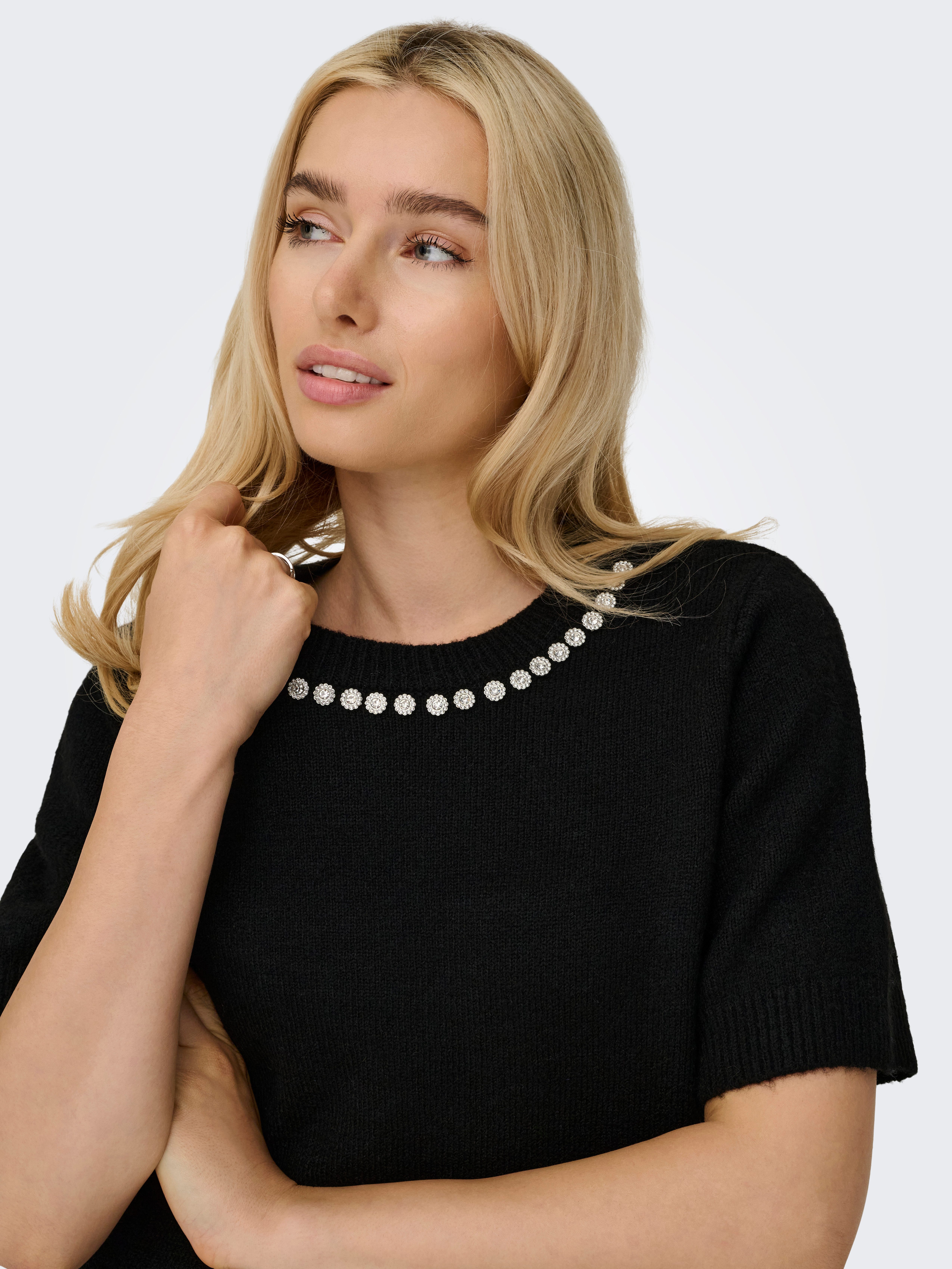 ONLY Kurzarmpullover ONLABBY LIFE SS BLING TOP O-NECK KNT