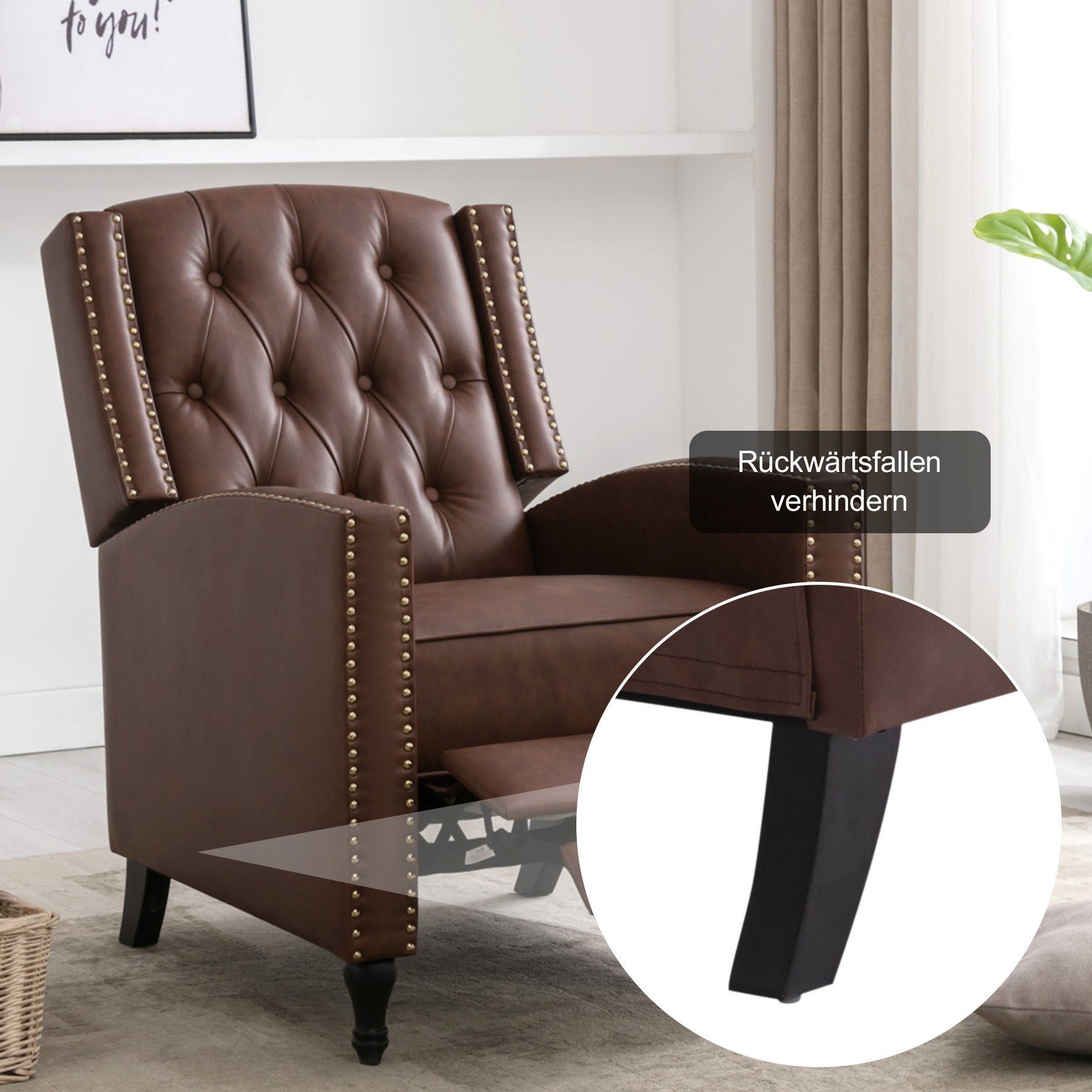 HomeMiYN Relaxsessel Relaxsessel liegefunktion Push Back Sessel Fernsehsessel Wohnzimmer, Verstellbar