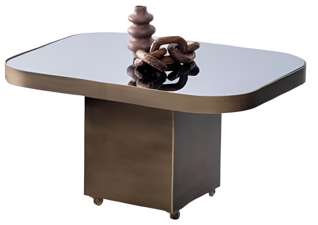Xlmoebel Beistelltisch Brauner Tisch mit Glasoberfläche und Metallrahmen von XLMOEBEL (1-St), Made in Europa