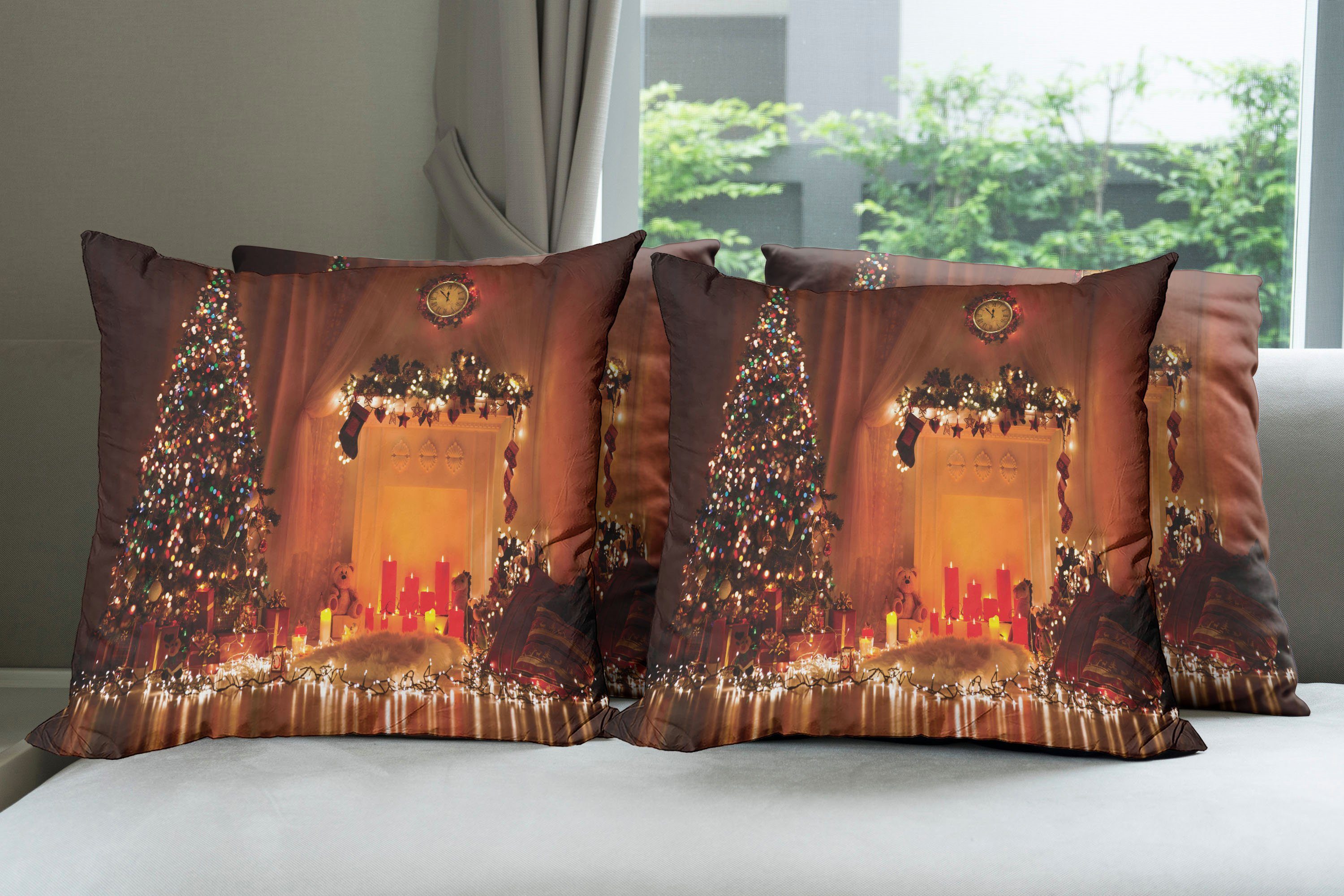 Neujahr Romantisches Digitaldruck, (4 Modern Weihnachten Doppelseitiger Stück), Abakuhaus Kissenbezüge Accent