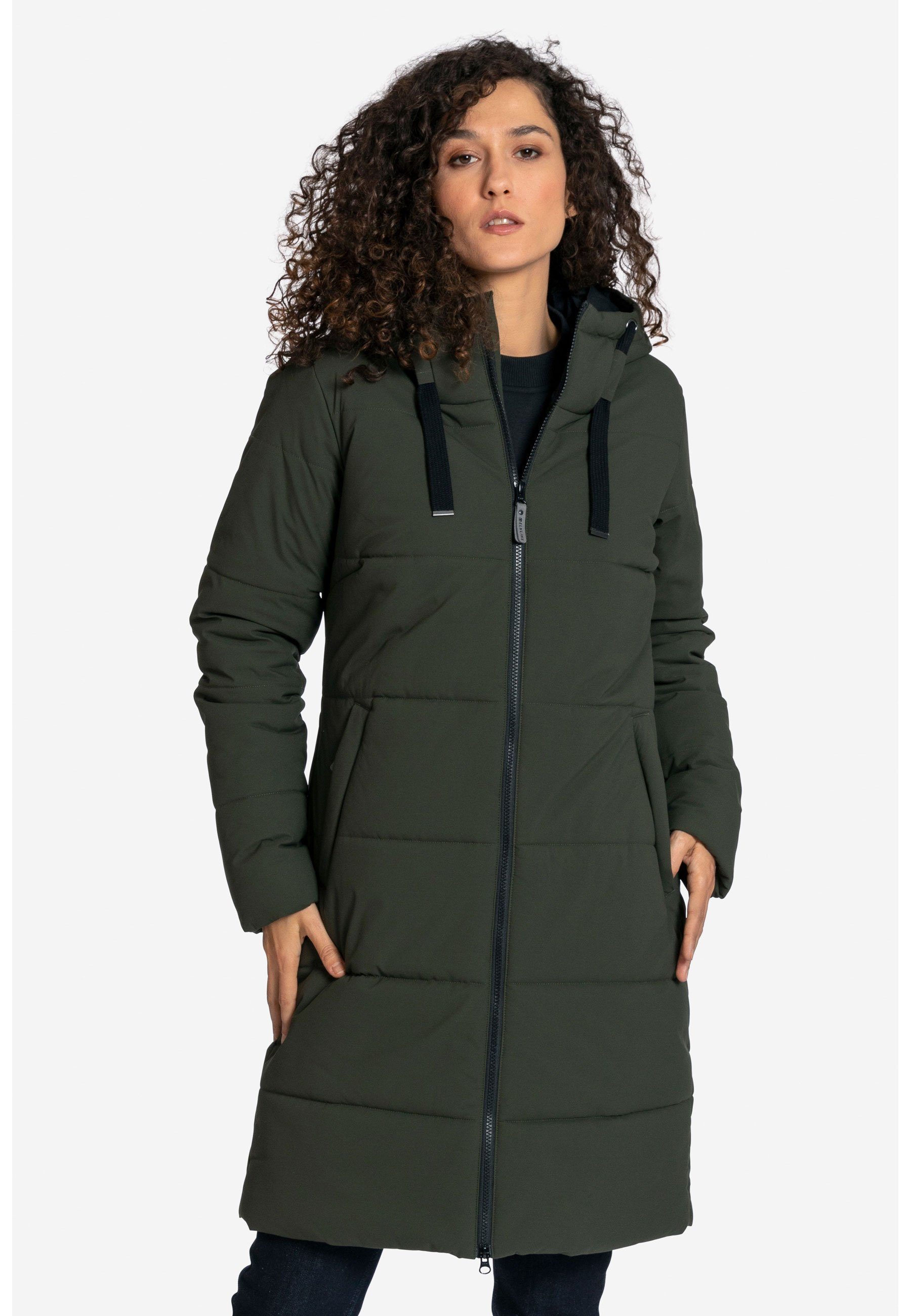 Comfort Winterjacke leichter Mantel, 2-Wege-Reißverschluss Elkline langer forest