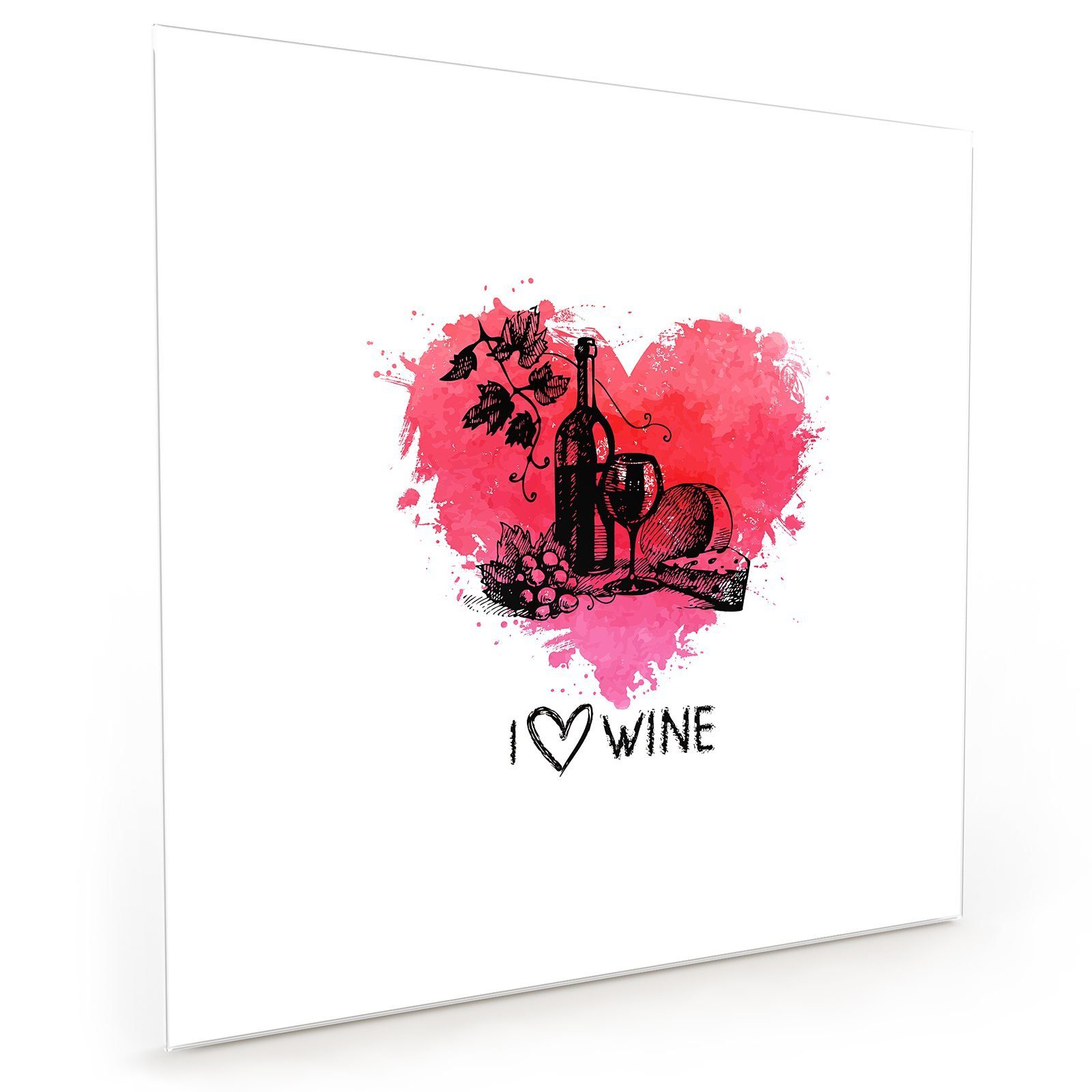 Primedeco Küchenrückwand Küchenrückwand Spritzschutz Glas mit Motiv Banner von Wein in Herzform