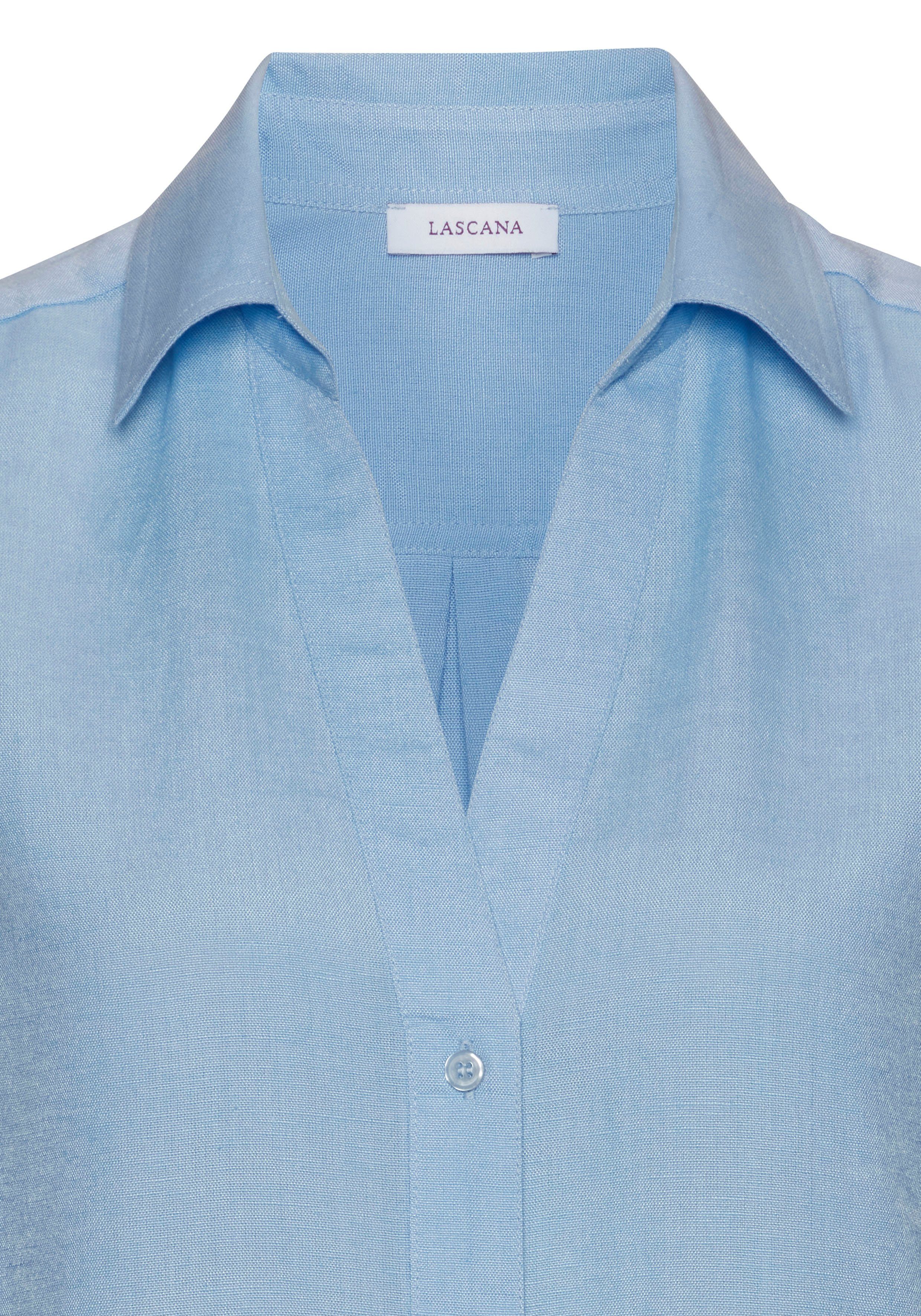 LASCANA Blusentop aus softer Webware mit Leinenanteil, Damenbluse mit Hemdblusenkragen