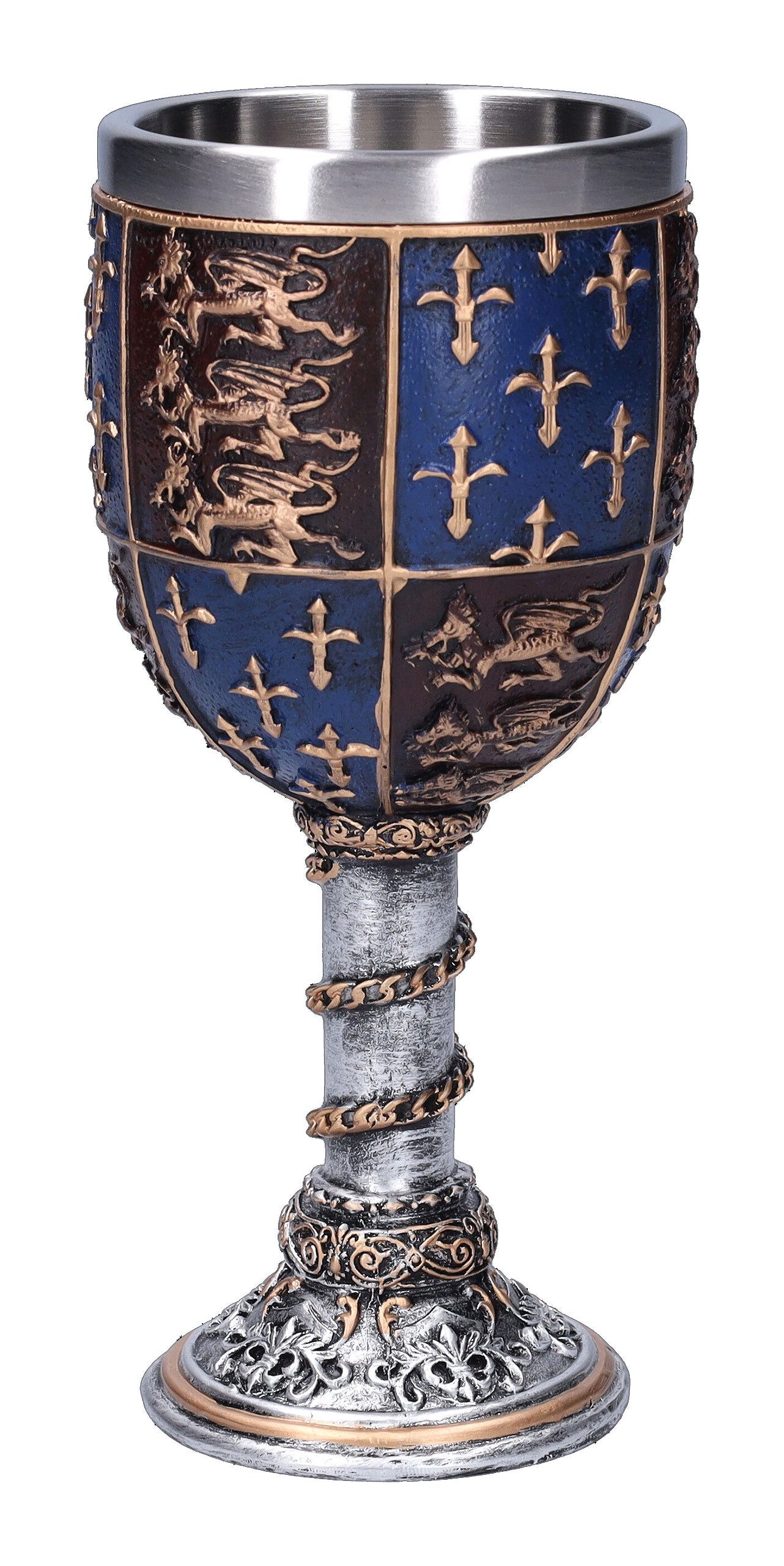 Figuren Shop GmbH Becher Ritter Kelch mit Mittelalter-Wappen - Weinbecher Becher 200ml, Kunststein (Polyresin), Edelstahl