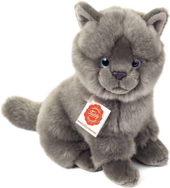 Teddy Hermann® Kuscheltier Kartäuser Katze sitzend grau, 20 cm, zum Teil aus recyceltem Material