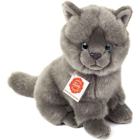 Teddy Hermann® Kuscheltier Kartäuser Katze sitzend grau, 20 cm, zum Teil aus recyceltem Material
