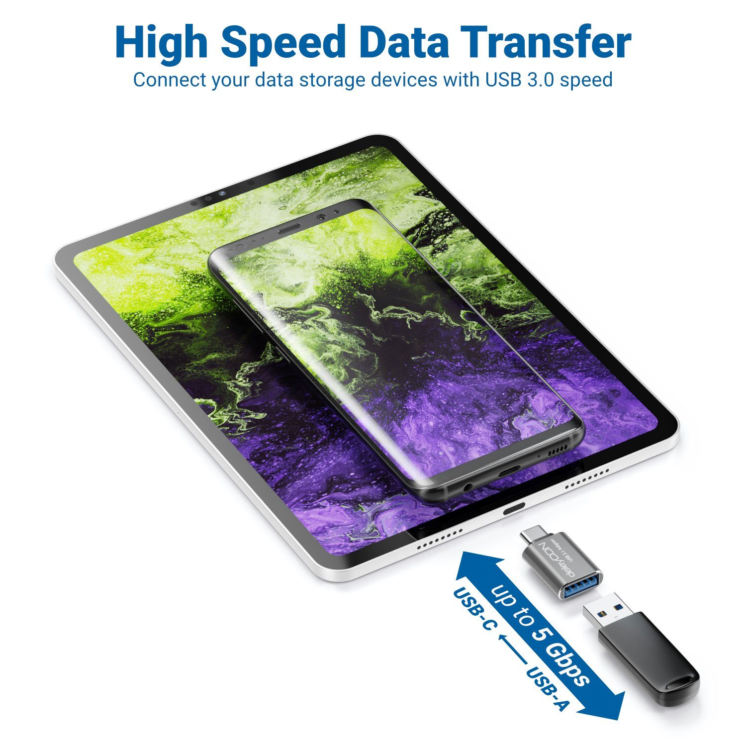 deleyCON deleyCON 2x USB3.1 Adapter USB C zu USB A-Buchse 5Gbit/s OTG USB-Adapter – Bild 3 von 5