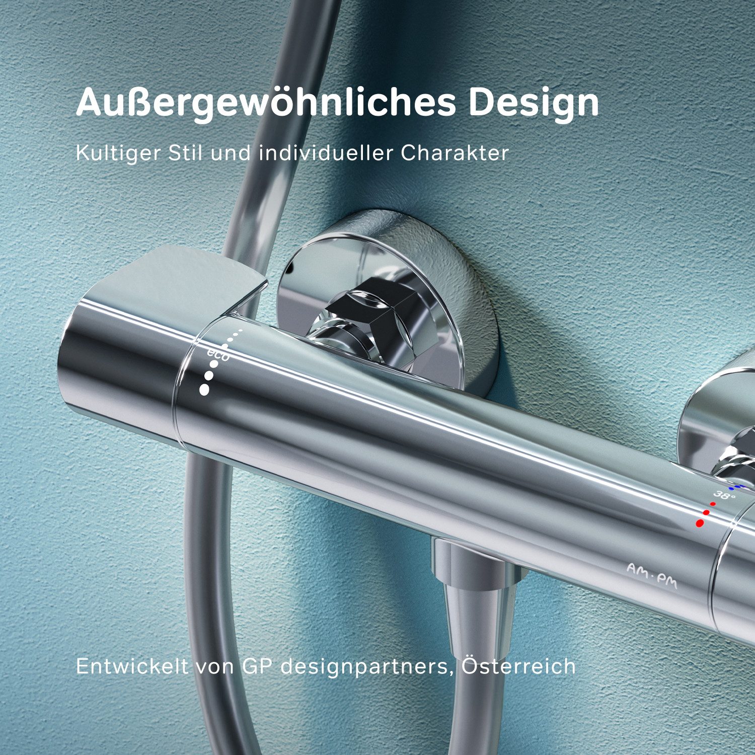 AM.PM Duscharmatur Dusch-Armatur mit Thermostat X-JOY Brausearmatur Mischarmatur Dusche (Duschthermostat mit Sicherheitsbegrenzung bei 38℃, Brausearmatur mit Thermostatregler Chrom / Silber) Drehregler inkl. 2 x Abdeckrosetten