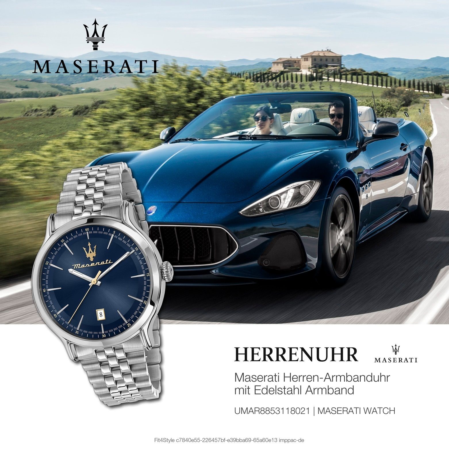 Made-In 42mm) Herrenuhr (ca. Quarzuhr Herren MASERATI Edelstahlarmband, Uhr Maserati Italy EPOCA, Analog groß rund,