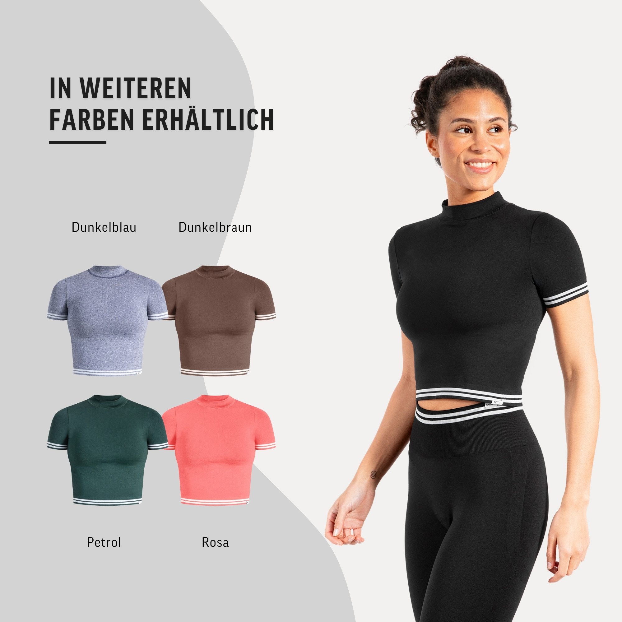 T-Shirt Miriel, Gym Oberteil Crop Shirt mit elastischem Bund, figurformend