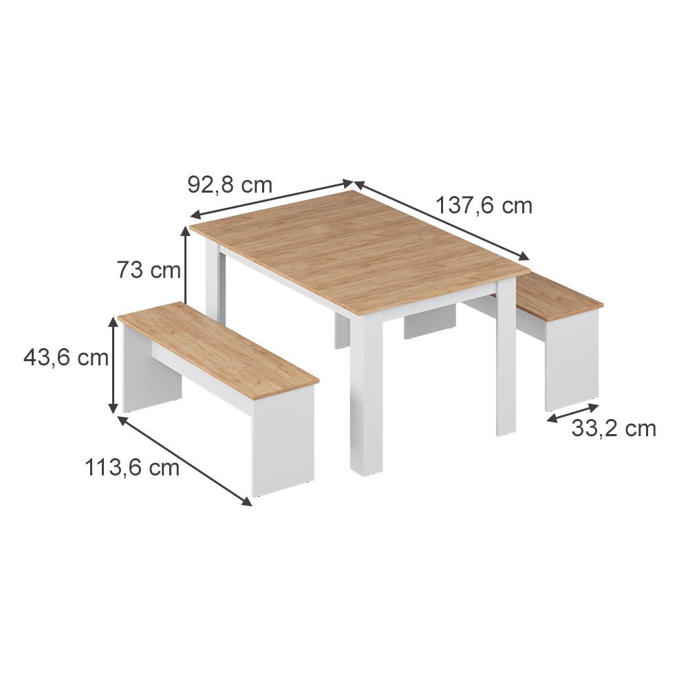 Vicco Sitzgruppe Sentio, Weiß/Goldkraft Eiche/Goldkraft Eiche, 137.6 x 92.8 cm mit ..., (3-tlg)