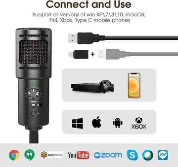 Nimaso Streaming-Mikrofon USB Mikrofon-Kit - Kristallklare Aufnahmen für Podcasts, Streams&mehr (Komplett-Set), 16mm Membran, Plug & Play, Nierencharakteristik, robustes Design