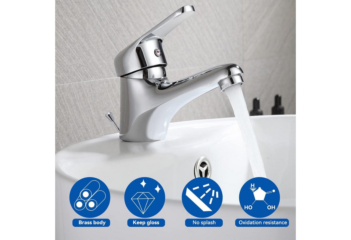 Thumbnail - LuxusKollektion Waschtischarmatur Einhebel Wasserhahn Bad Chrom mit Zugstange und Ablaufgarnitur