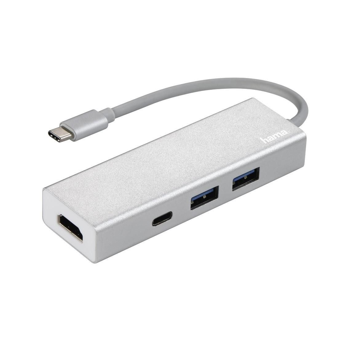 USB-C-Hub 1:3 Aluminium mit HDMI, 2x USB-A, 5 USB-Adapter