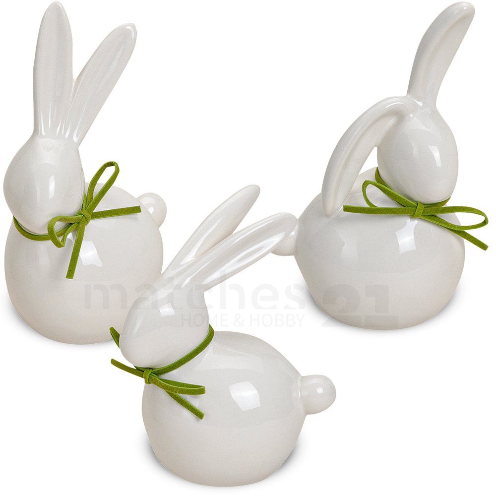 matches21 HOME & HOBBY Dekofigur Hasen grüne Schleife 3er Set je 11-14 cm (3 St)
