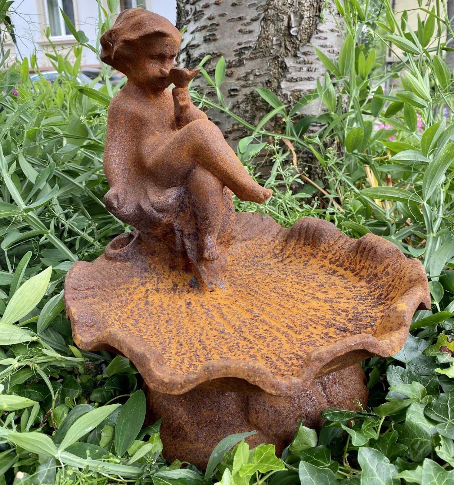 Aubaho Gartenfigur Skulptur Schale Planzschale Blumenschale Vogel Garten Eisen Antik-Stil | Figuren