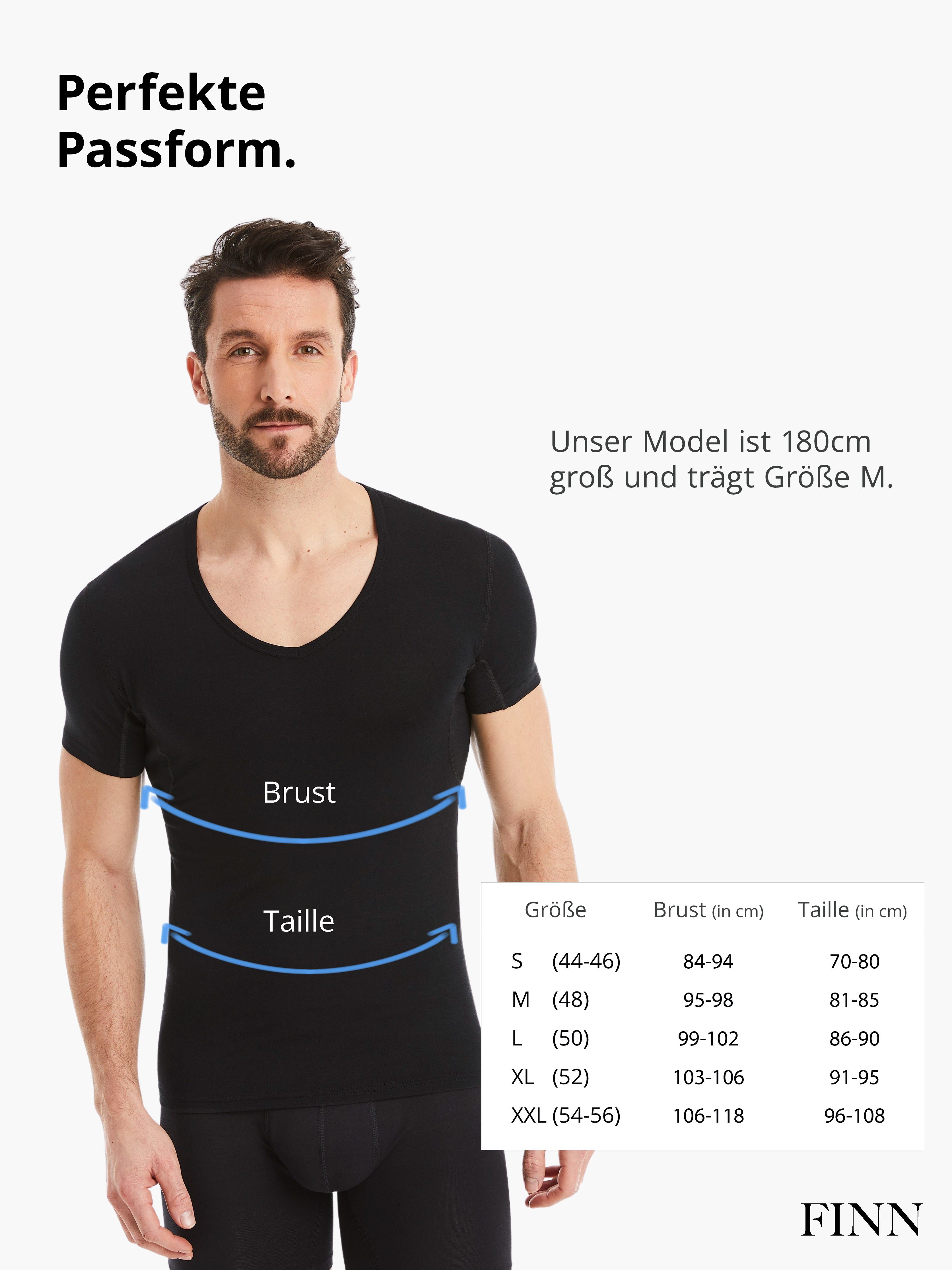 vor Schweißflecken, garantierte Wirkung 100% Anti-Schweiß Design Unterhemd Schwarz Unterhemd Schutz FINN Herren