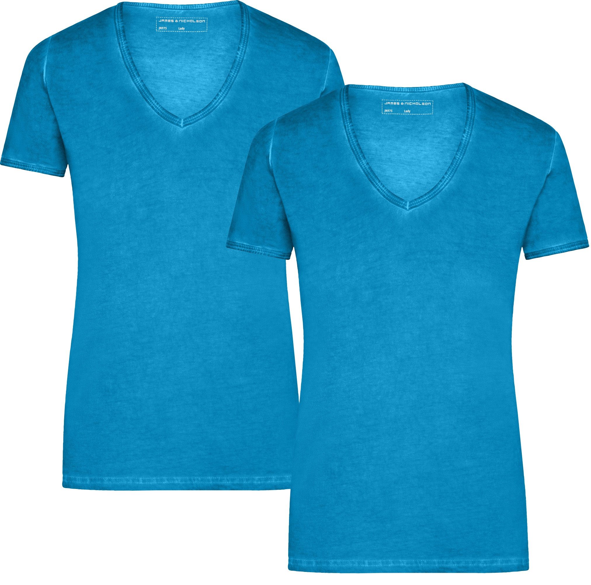 James & Nicholson T-Shirt Doppelpack Tailliertes Damen T-Shirt mit trendiger Spraytechnik JN975 (Doppelpack, 2er-Pack) Trendiges T-Shirt mit V-Ausschnitt