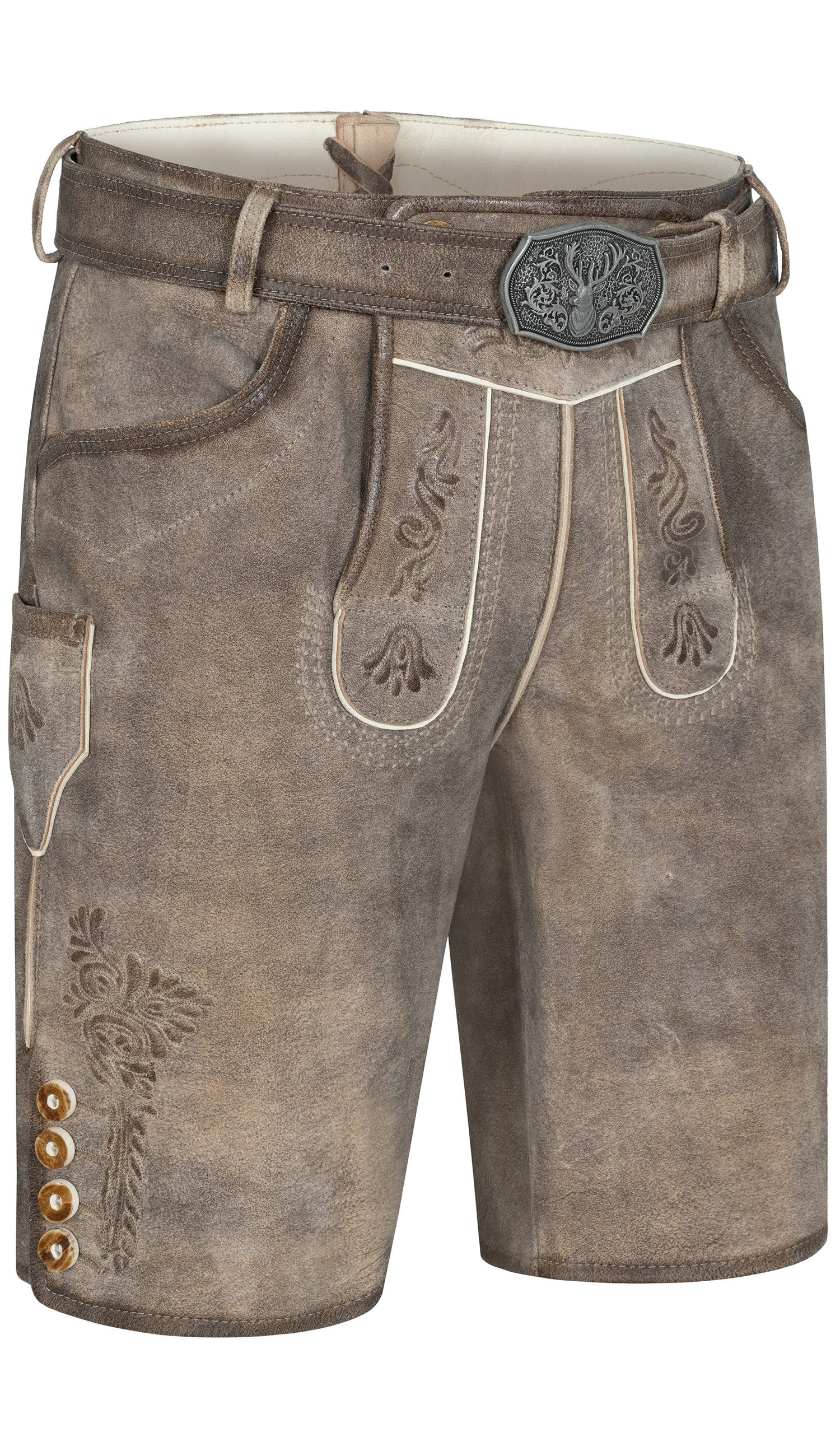 Nübler Trachtenlederhose Lederhose kurz Berthold in Steinbeige von Nübler