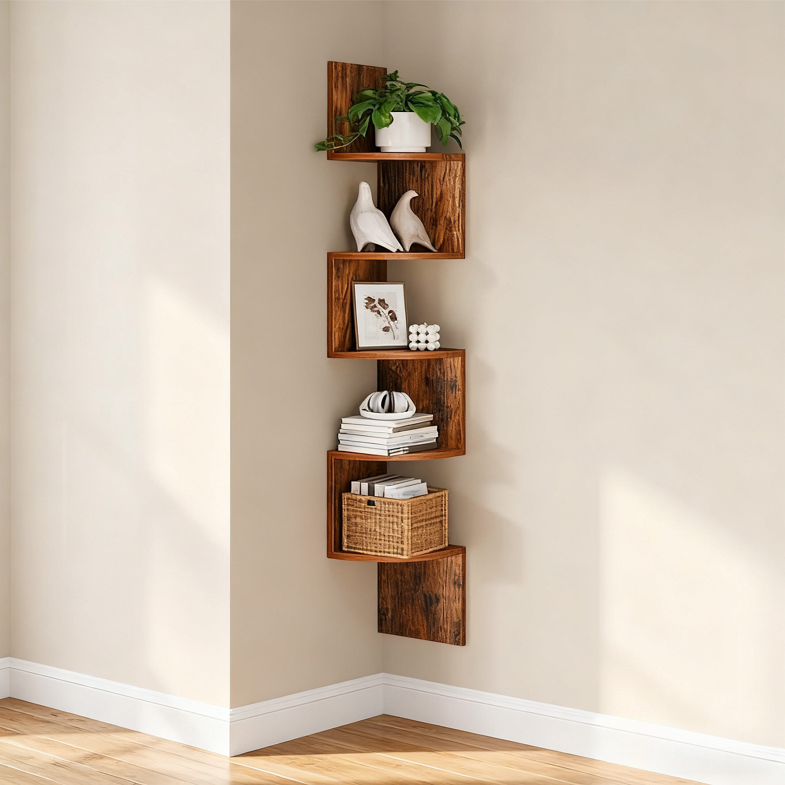 relaxdays Eckregal Wand 5 Etage, Vintagebraun günstig online kaufen